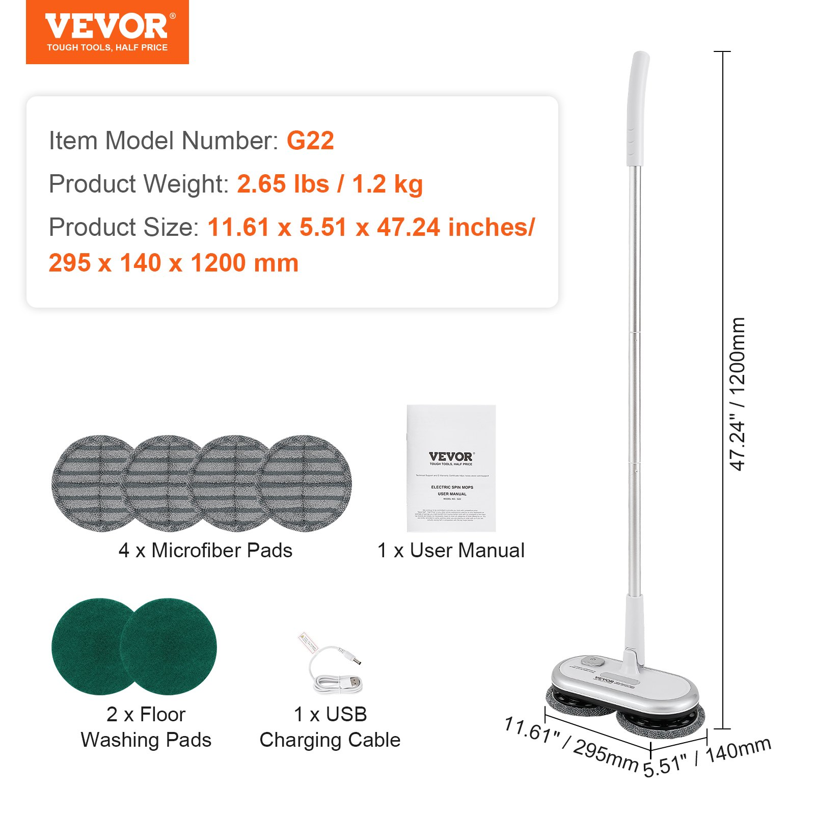 VEVOR Cordless Electric Mop, for Hardwood Floor/Bathroom/Tile Floor Cleaning