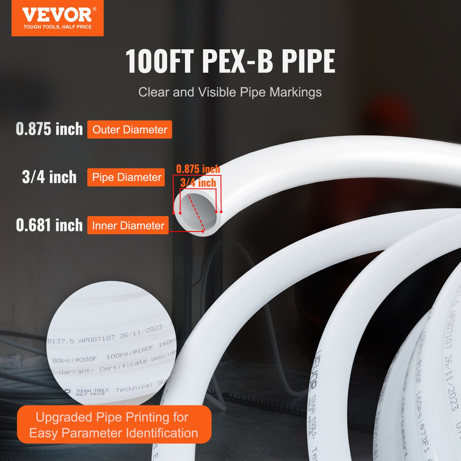 3/4″ PEX-B Pipe 100ft White PEX Tubing for Hot Cold Water w/Cutter Clamps