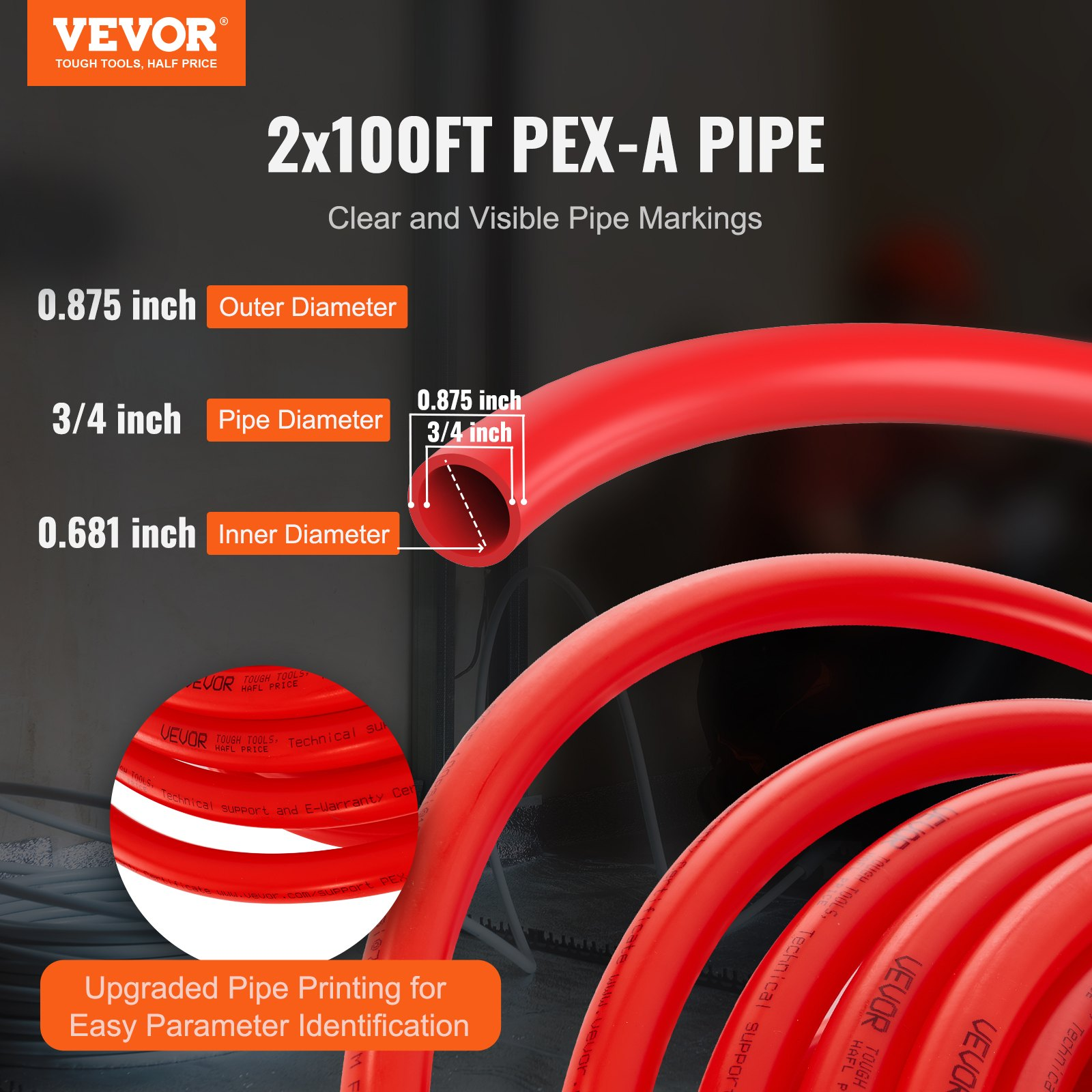 3/4″ PEX-A Pipe 2x100ft Red Blue PEX Tubing for Hot Cold Water w/Cutter