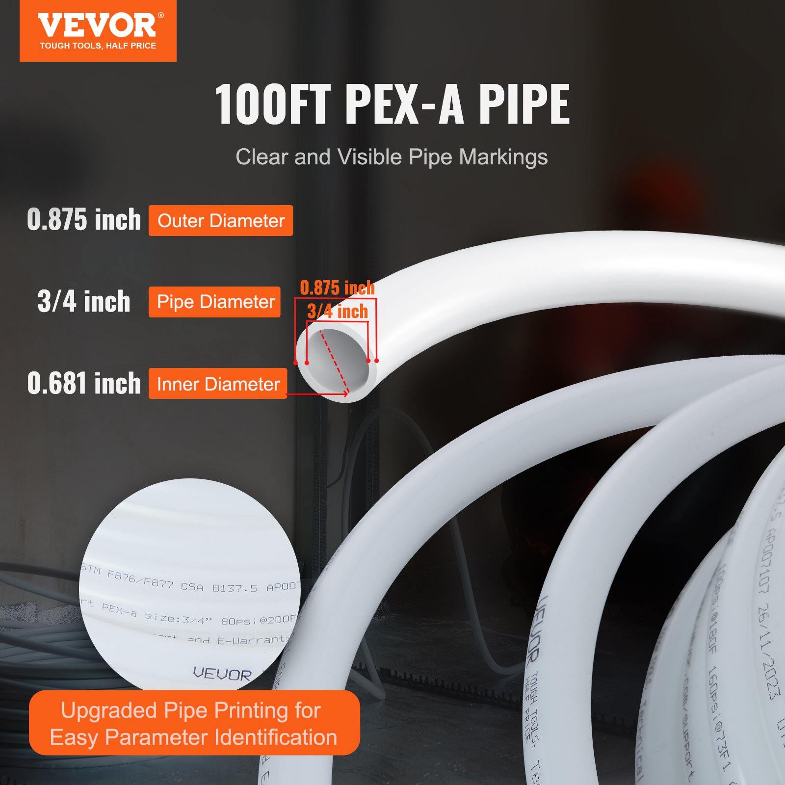 3/4″ PEX-A Pipe 100ft White PEX Tubing for Hot Cold Water w/Cutter