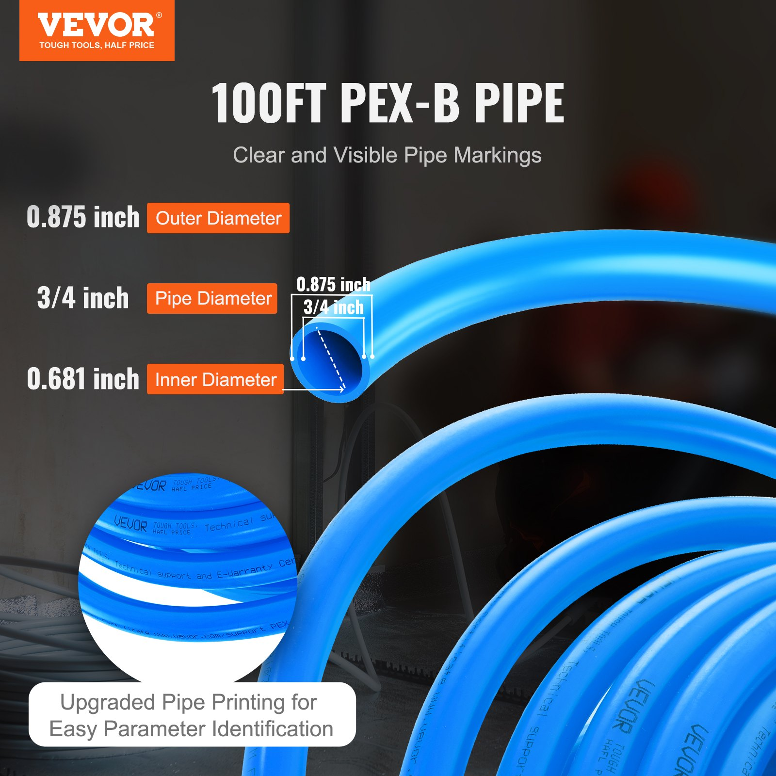 PEX-B Pipe 3/4 Inch, 100 ft Tubing for Hot/Cold Water, Blue