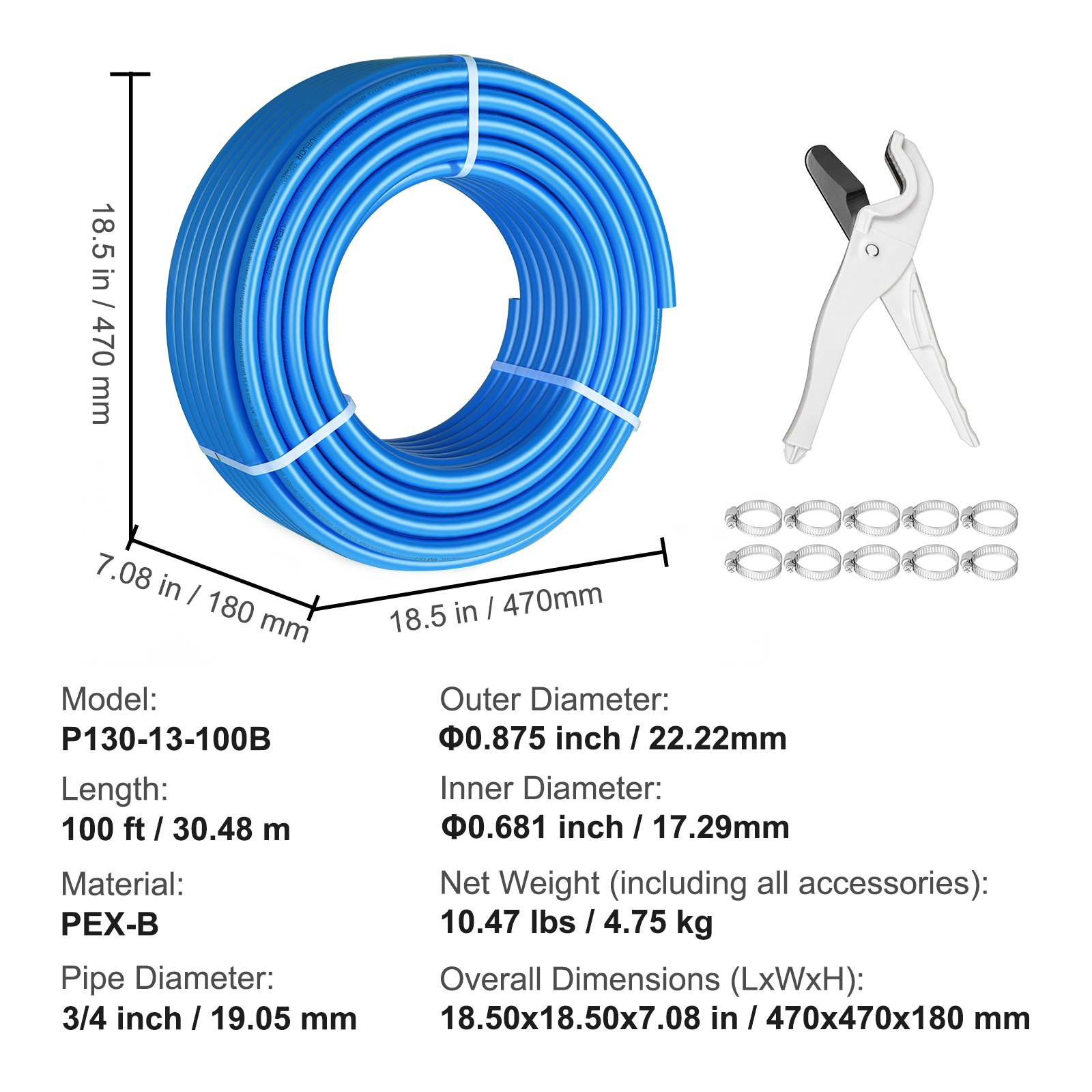 PEX-B Pipe 3/4 Inch, 100 ft Tubing for Hot/Cold Water, Blue