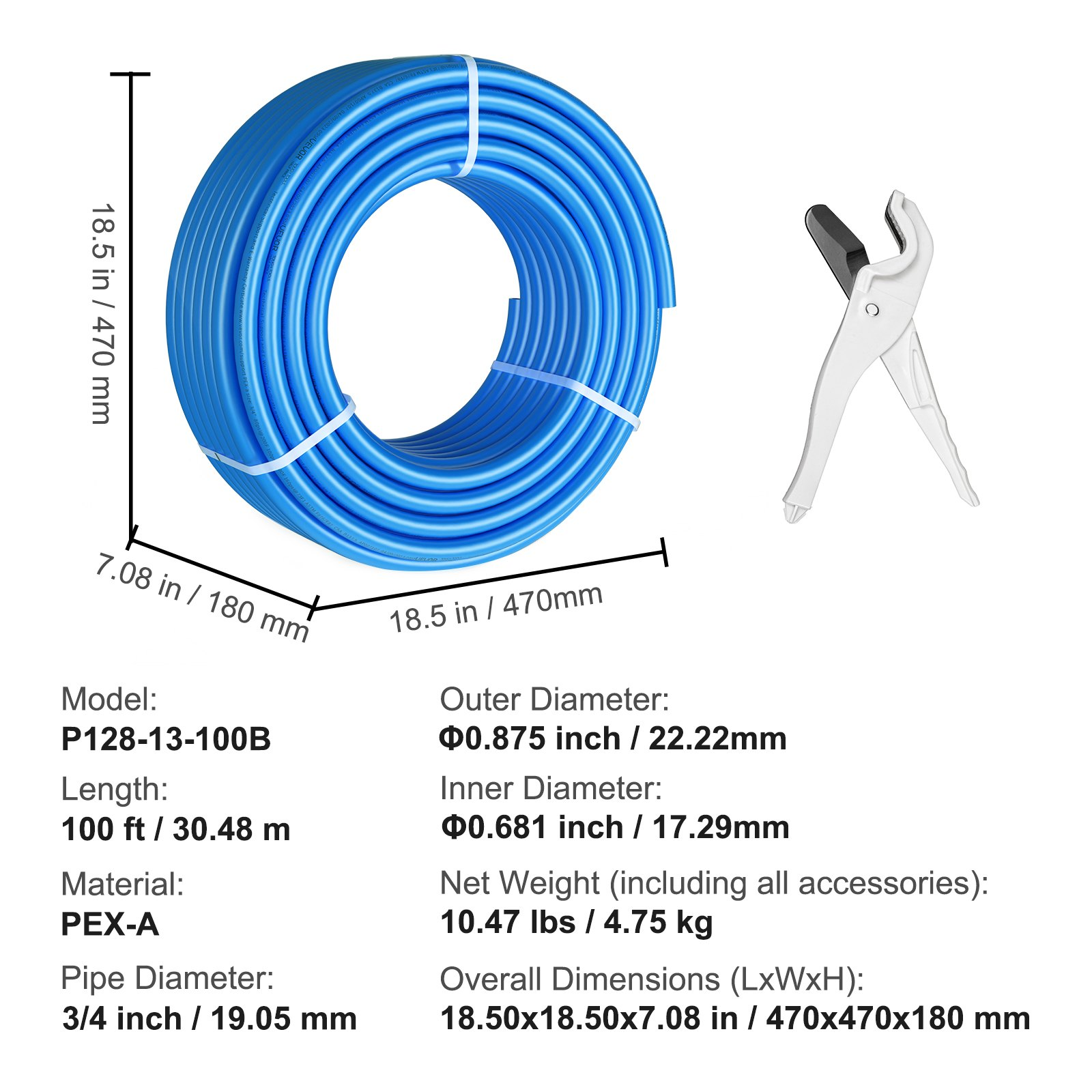 3/4 Inch PEX-A Pipe - 100 Feet Blue Flexible Tubing for Hot & Cold Water, Plumbi