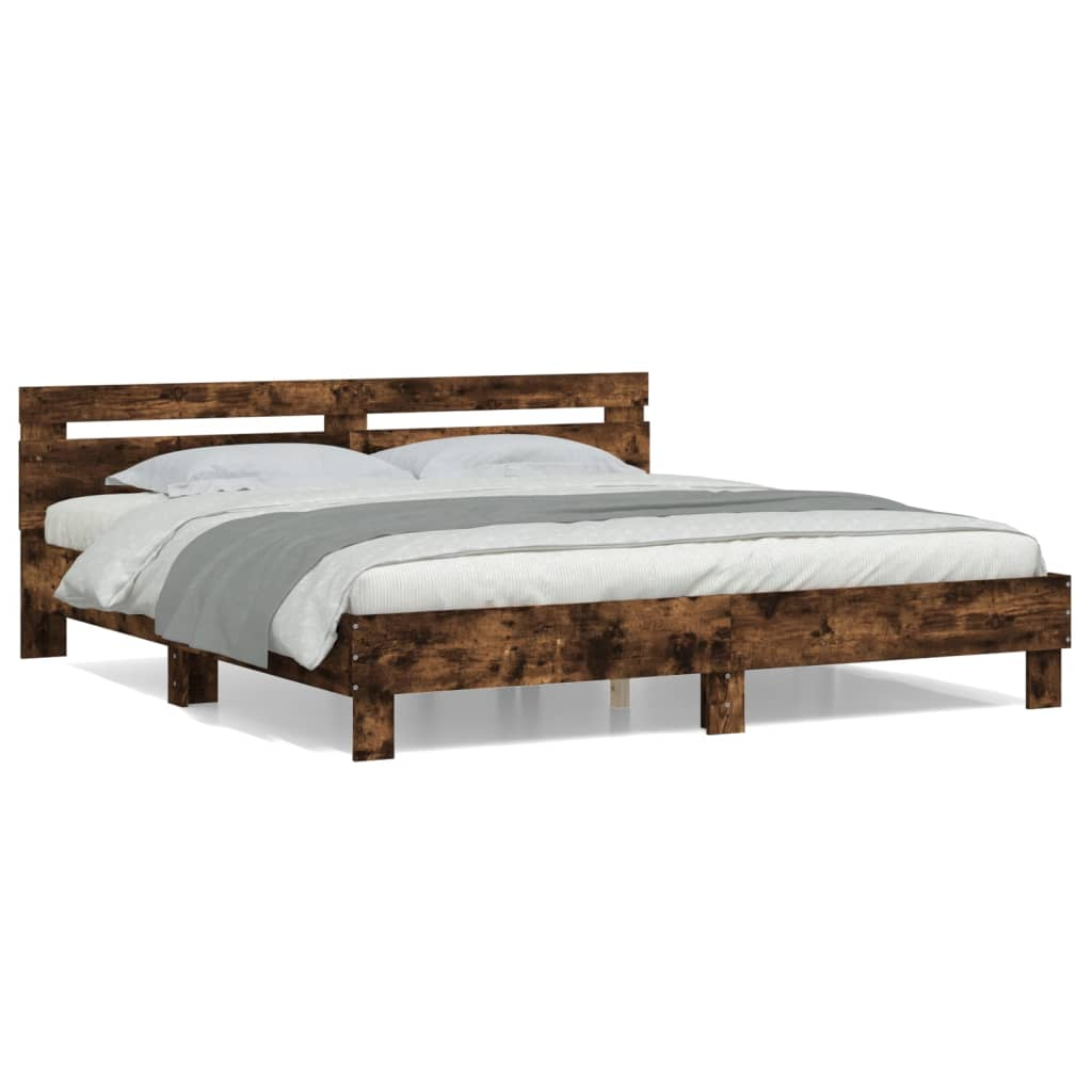 vidaXL Bed Frame with Headboard Smoked Oak 160x200 cm Engineered Wood