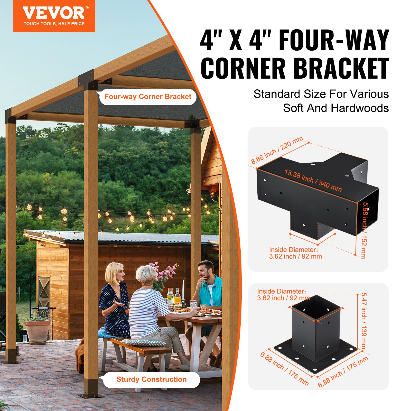 VEVOR Pergola Bracket Kit 4''x4'', Log Cabin Outdoor Pergola Hardware