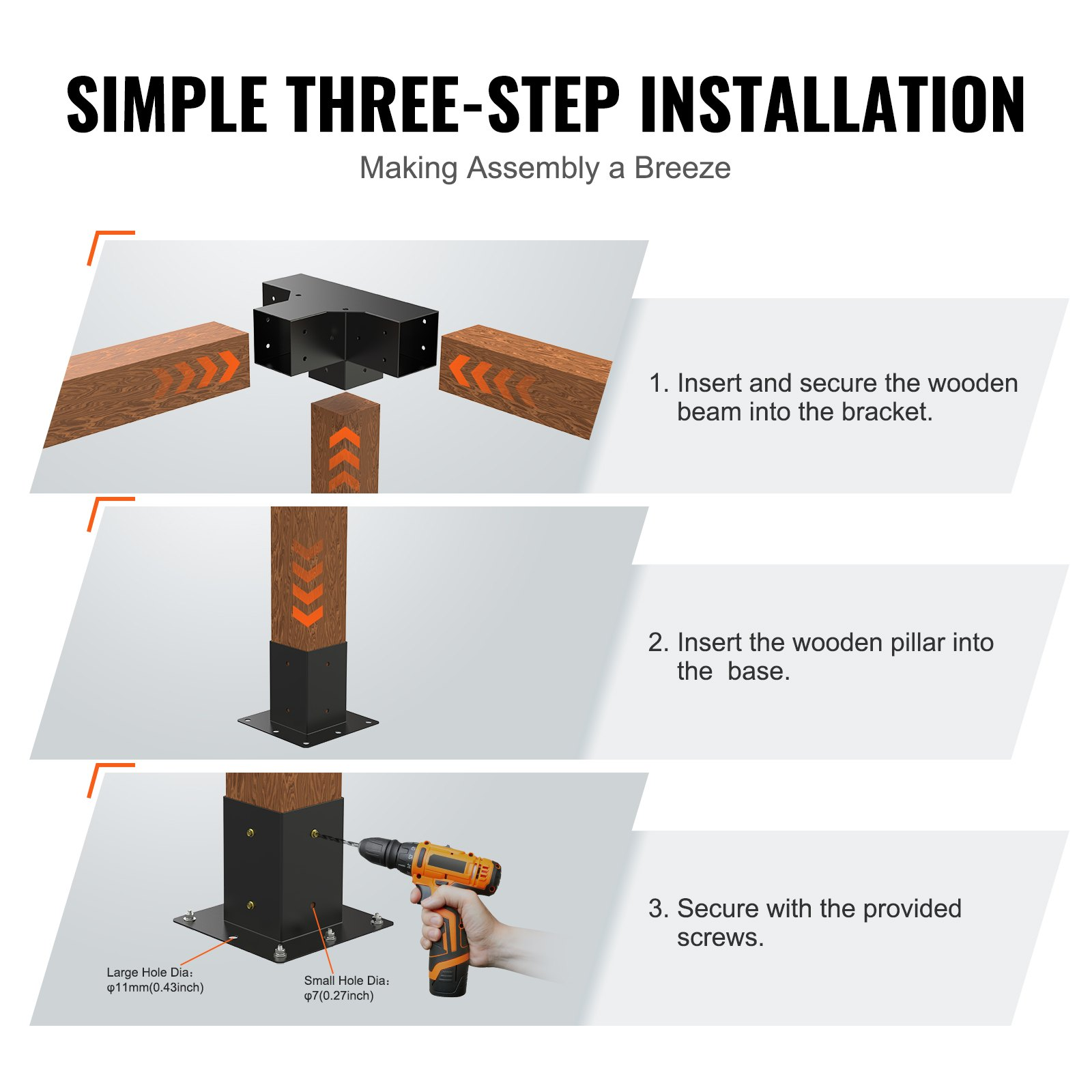 VEVOR Pergola Bracket Kit 4''x4'', Log Cabin Outdoor Pergola Hardware