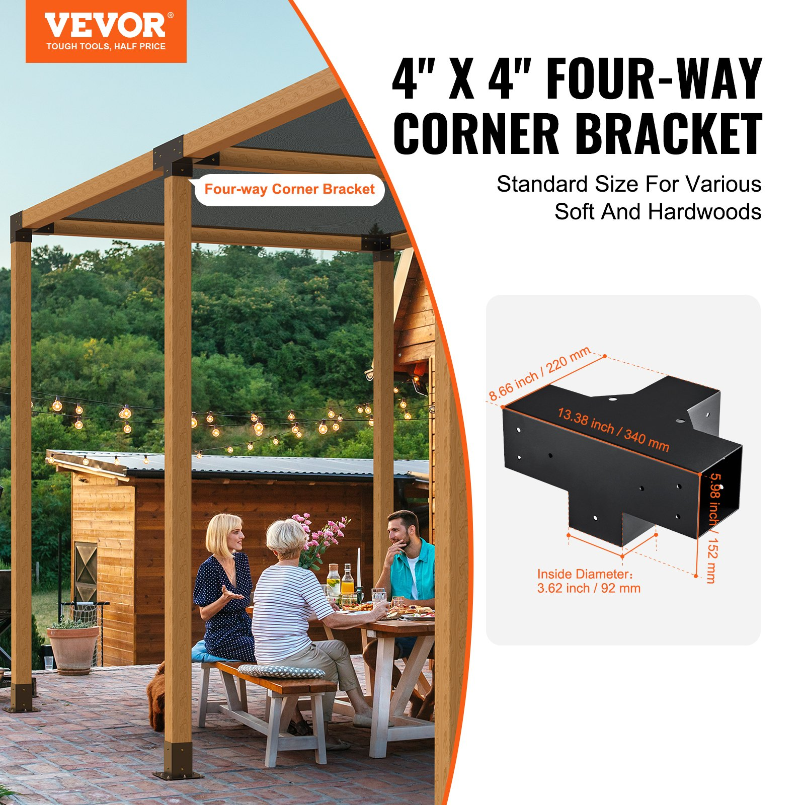 Pergola Bracket Kit 4”x4”, Log Cabin Outdoor Pergola Hardware