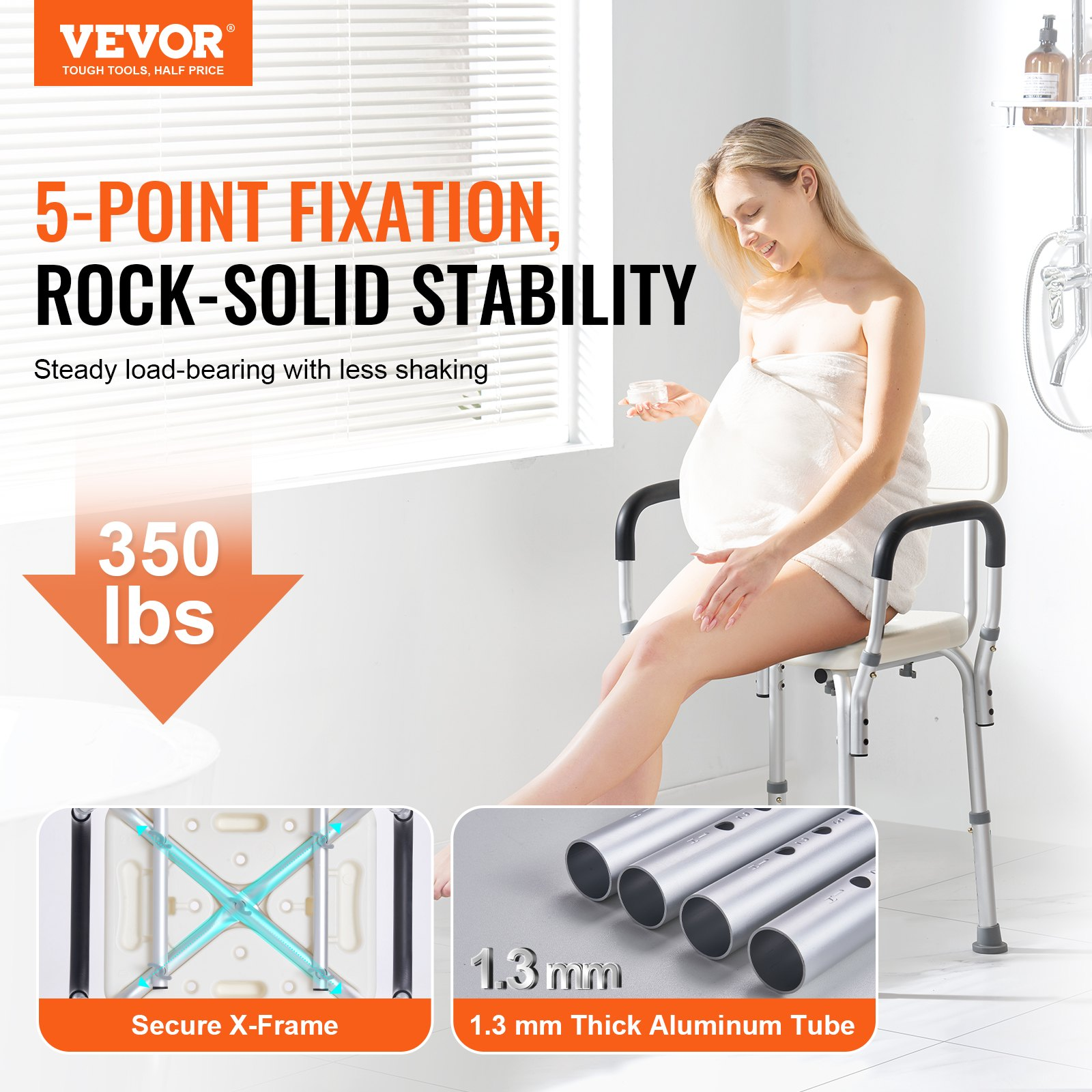 Shower Chair, Shower Seat with Back, 350 LBS Capacity