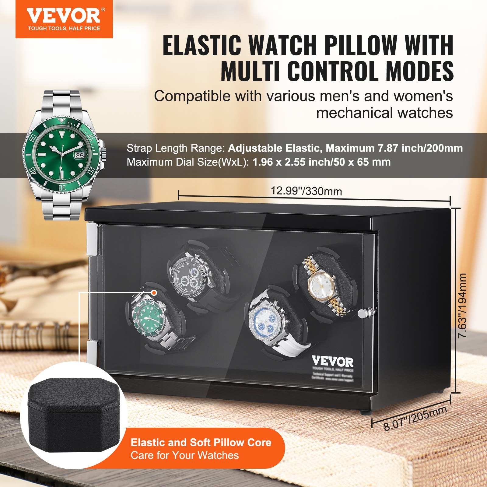 Watch Winder, High-Density Board Shell and Black PU