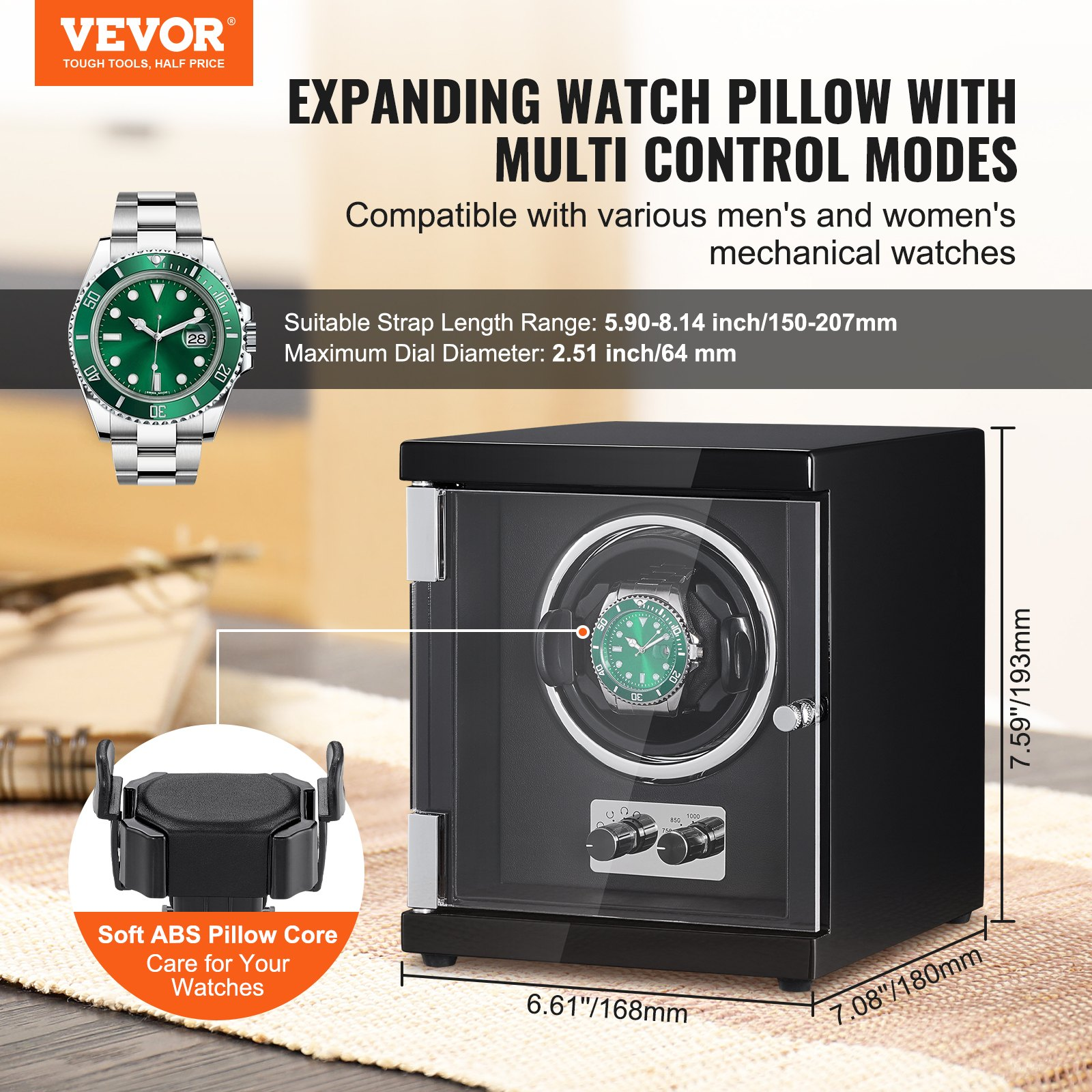 VEVOR Watch Winder, High-Density Board Shell and Black PU