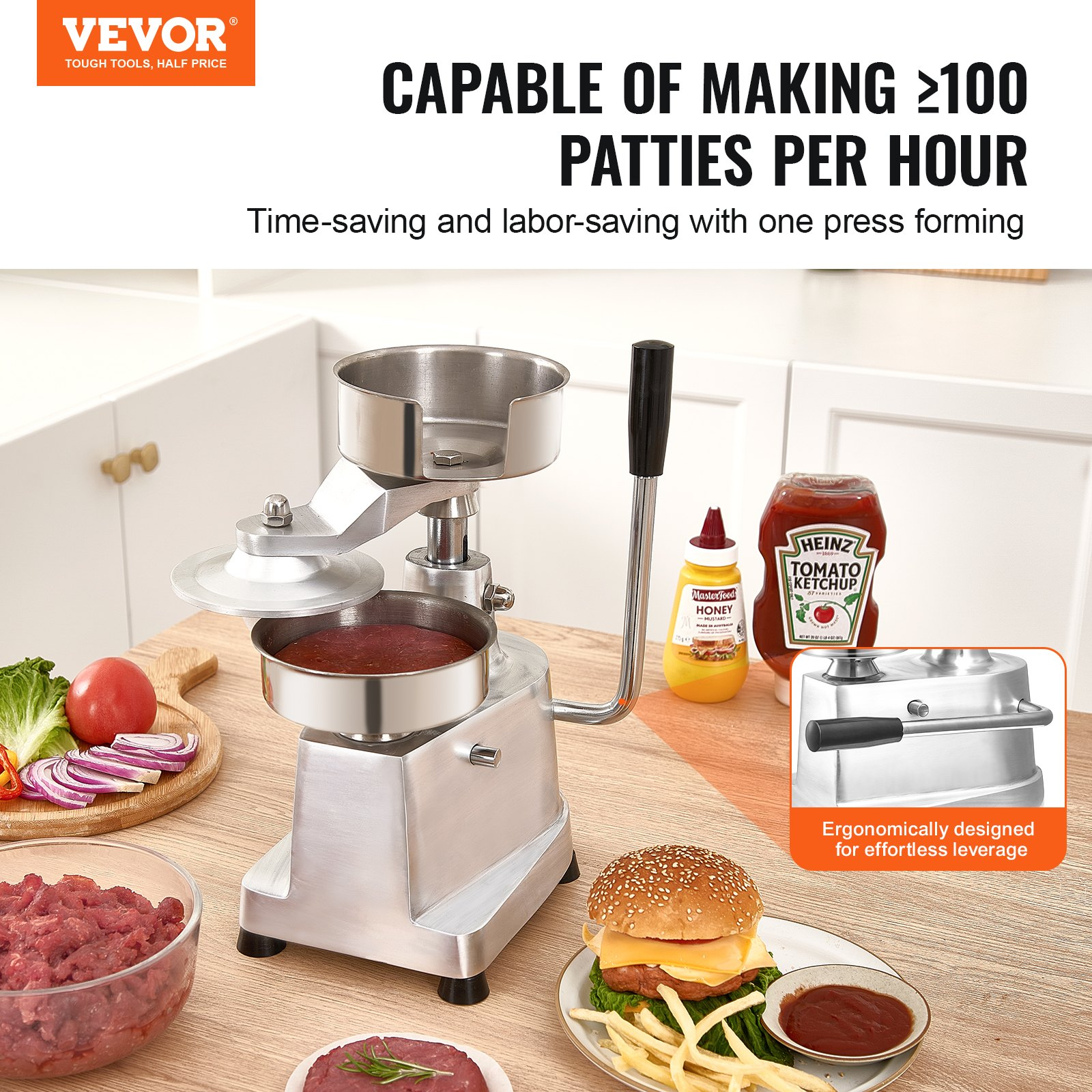 5″ Commercial Burger Patty Maker Stainless Steel Press w/ 1000 Patty Papers