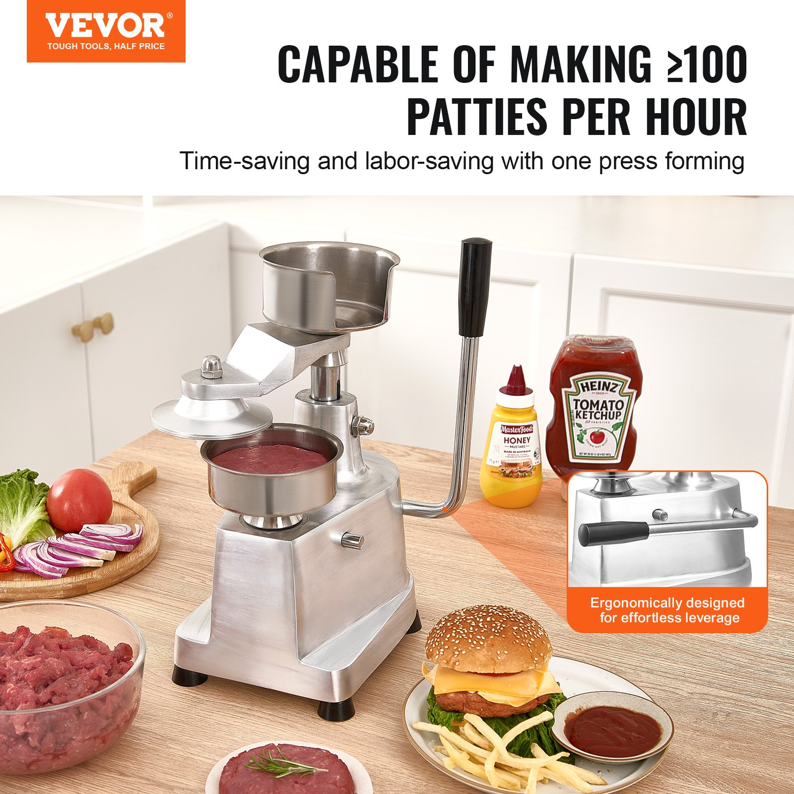 4″ Commercial Burger Patty Maker Stainless Steel Press w/ 1000 Patty Papers