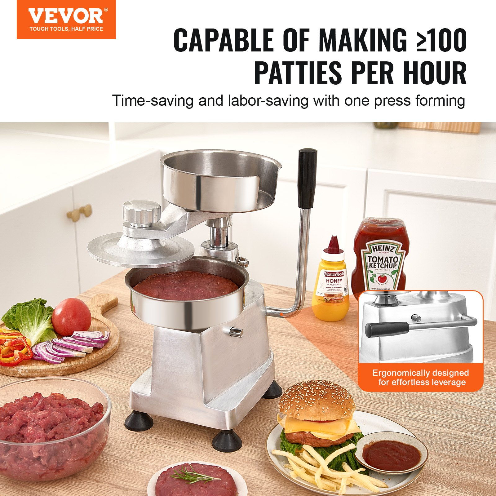 Commercial Burger Patty Maker 4/5/6″ Stainless Hamburger Press +1500 Papers