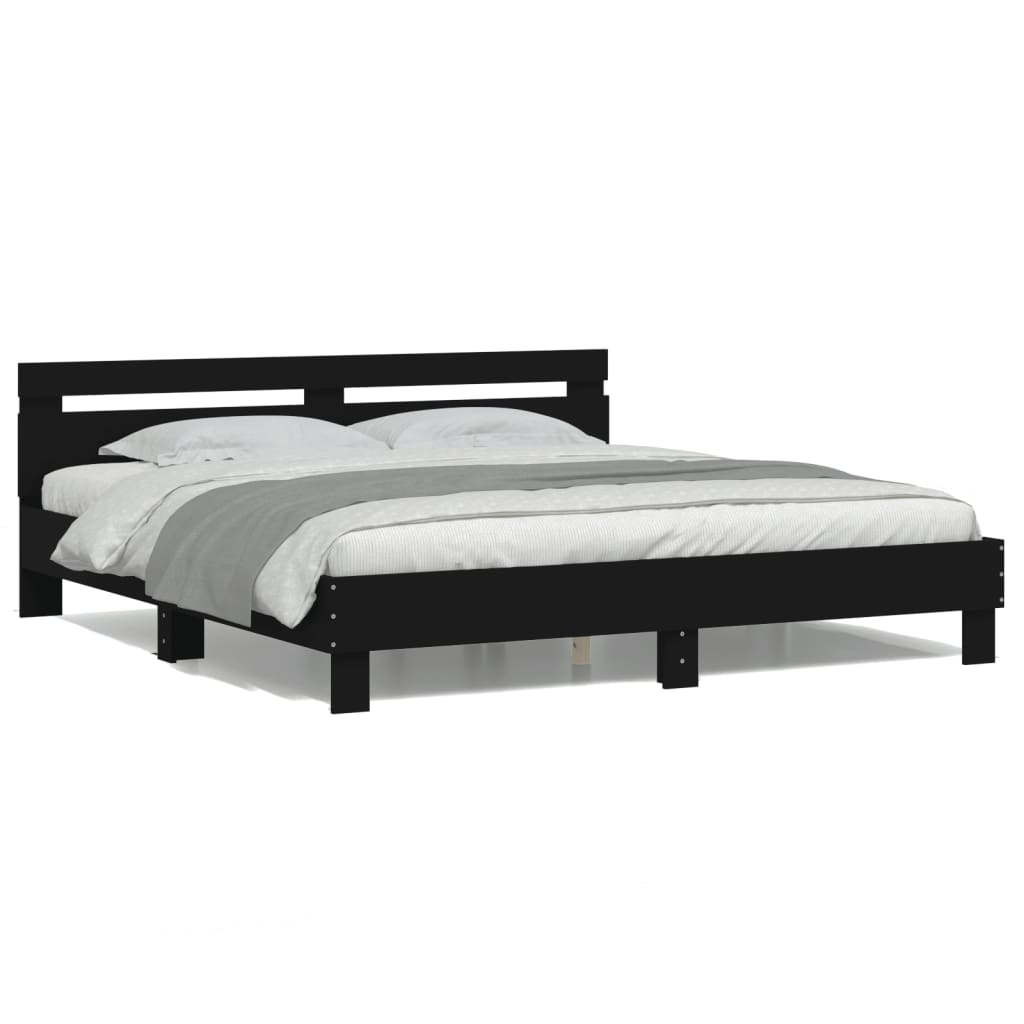 vidaXL Bed Frame with Headboard and LED Black 200x200 cm
