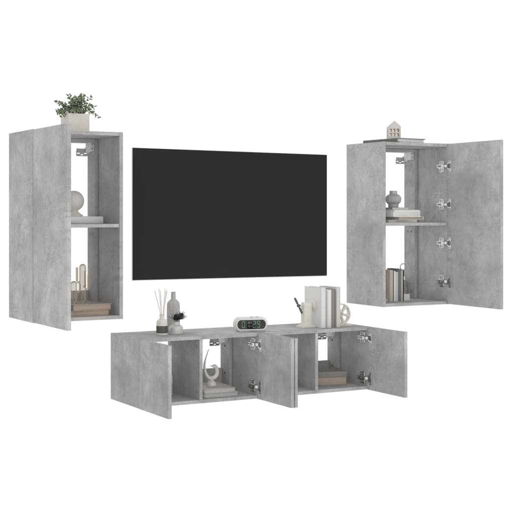 vidaXL 4 Piece TV Wall Units with LED Concrete Grey Engineered Wood