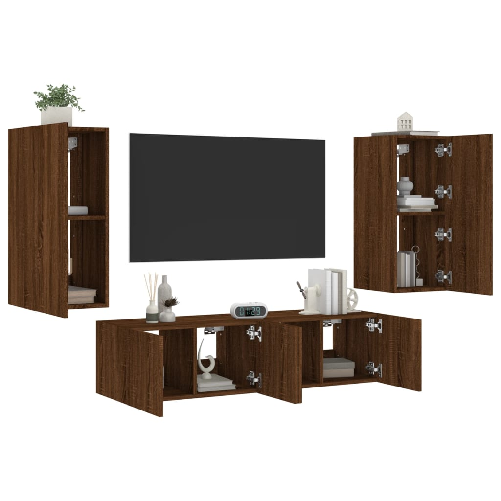 vidaXL 4 Piece TV Wall Units with LED Brown Oak Engineered Wood
