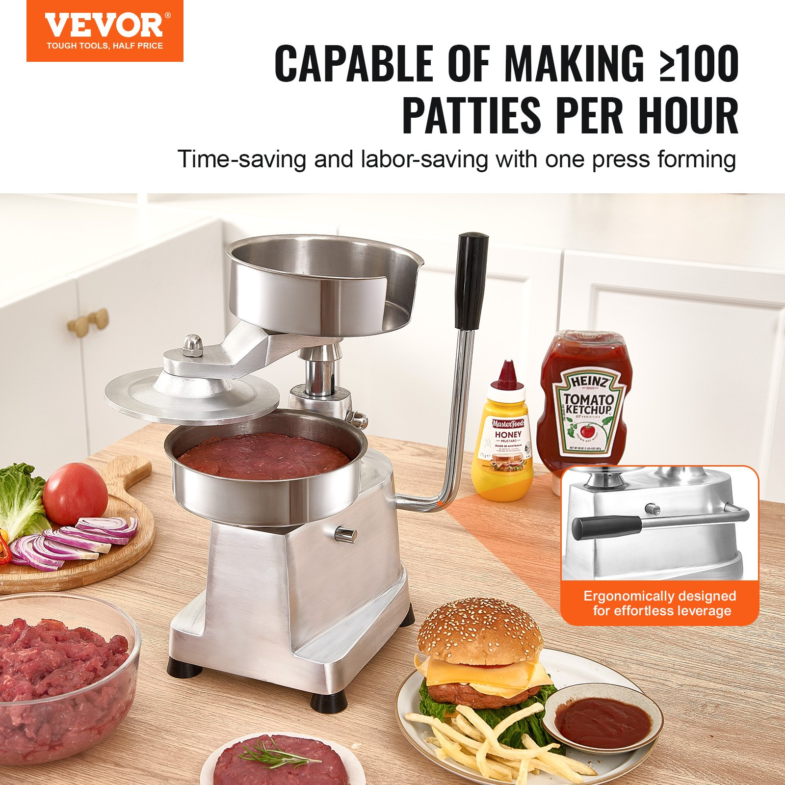 6″ Commercial Burger Patty Maker Stainless Steel Press w/ 1000 Patty Papers