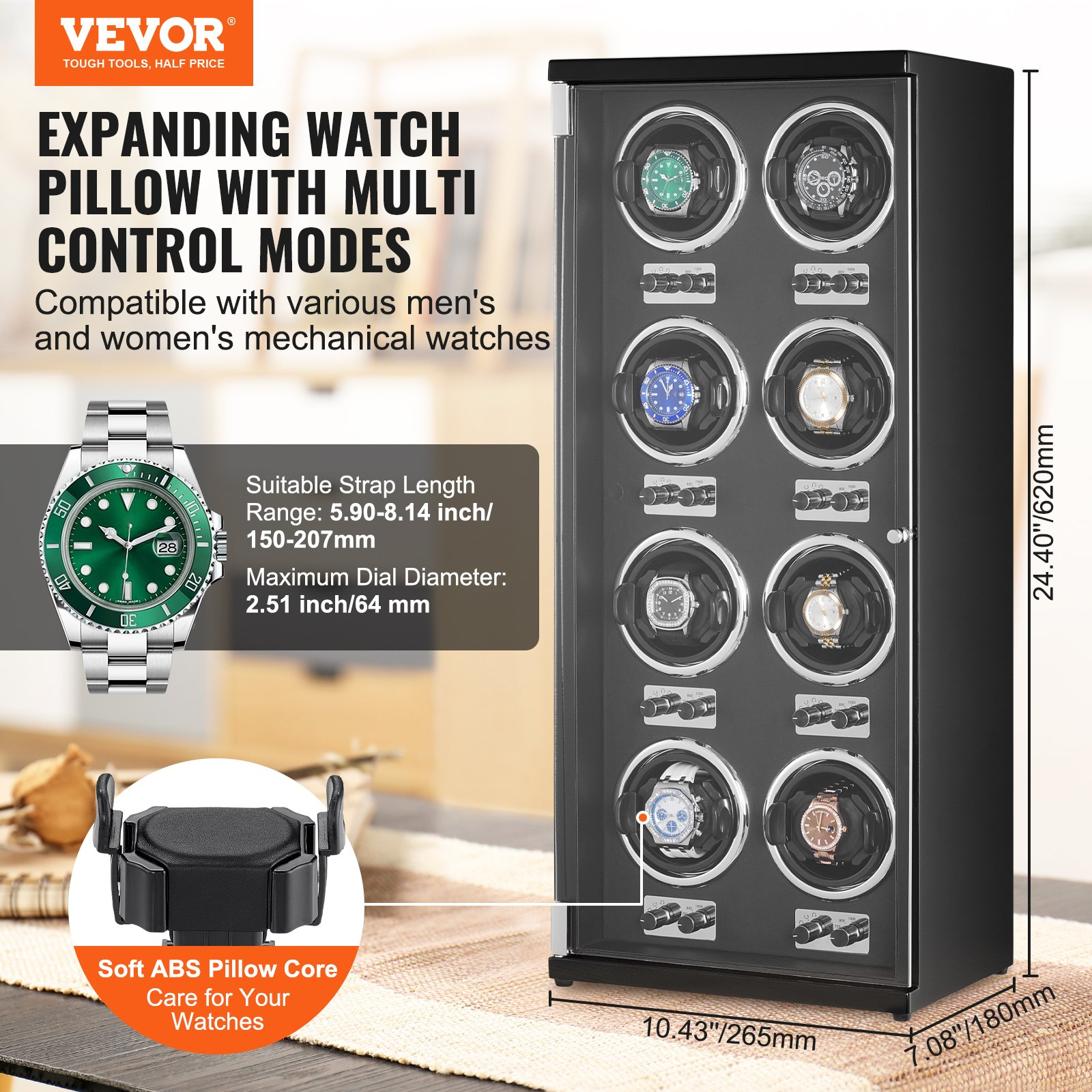 VEVOR Watch Winder, High-Density Board Shell and Black PU