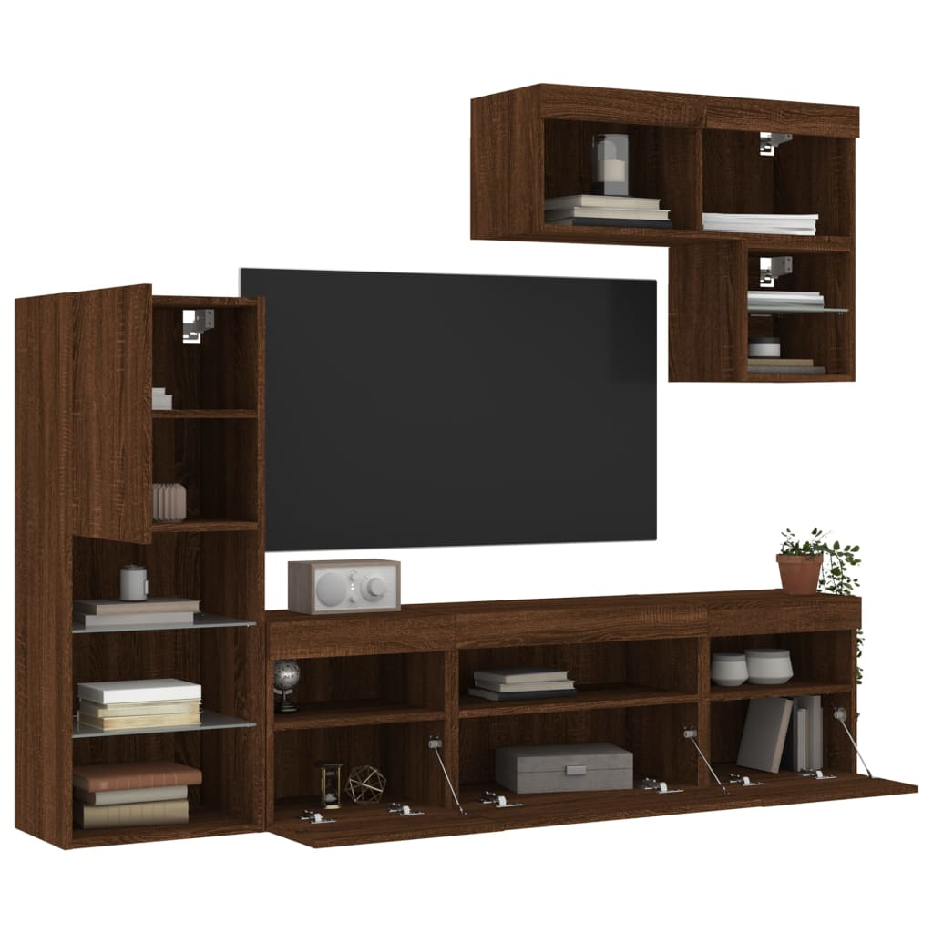 vidaXL 6 Piece TV Wall Units with LED Brown Oak Engineered Wood
