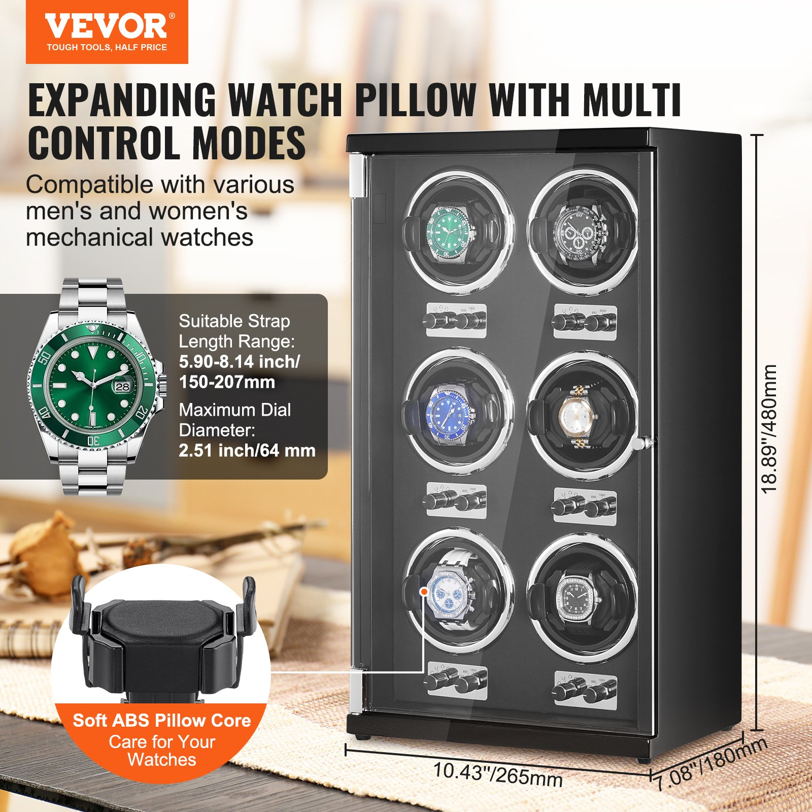 VEVOR Watch Winder, High-Density Board Shell and Black PU
