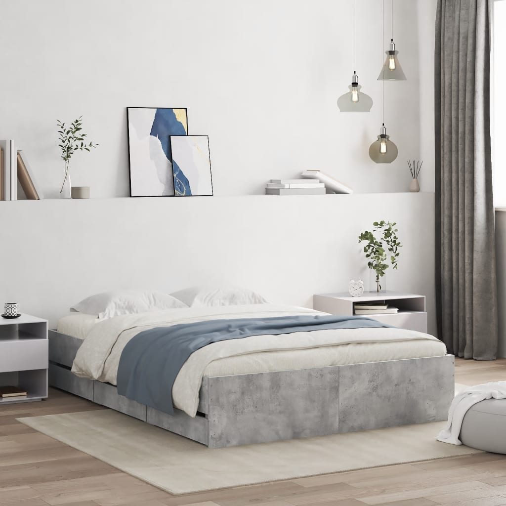 vidaXL Bed Frame with Drawers Concrete Grey 120x200 cm Engineered Wood
