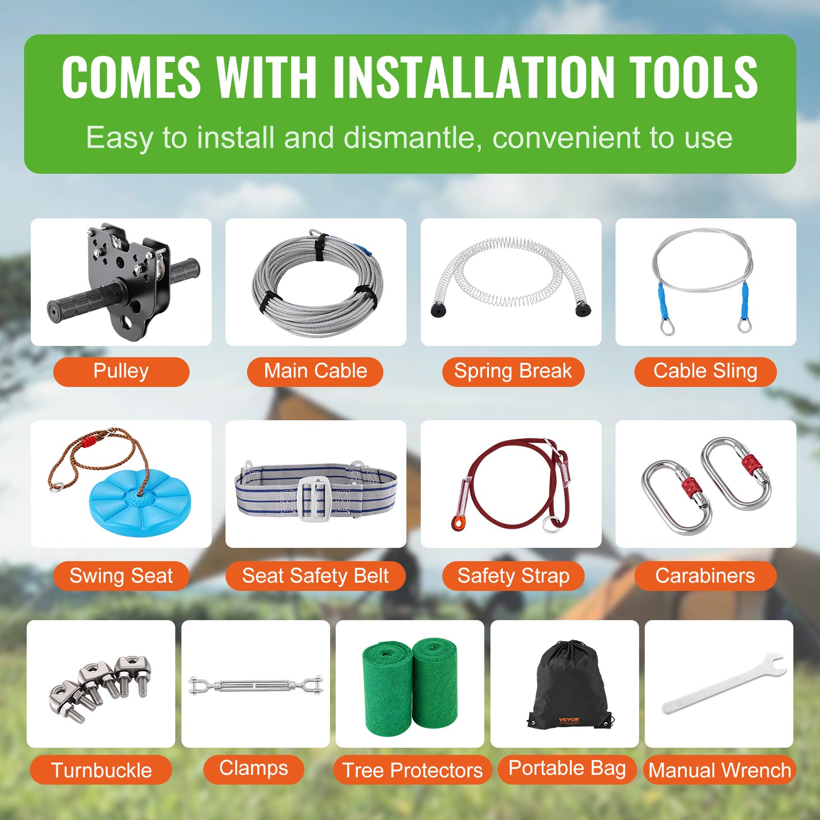 Zipline Kit for Kids and Adult, 100 ft Zip Line Kits Up to 500 lb, Backyard Outd - Picture 5 of 10