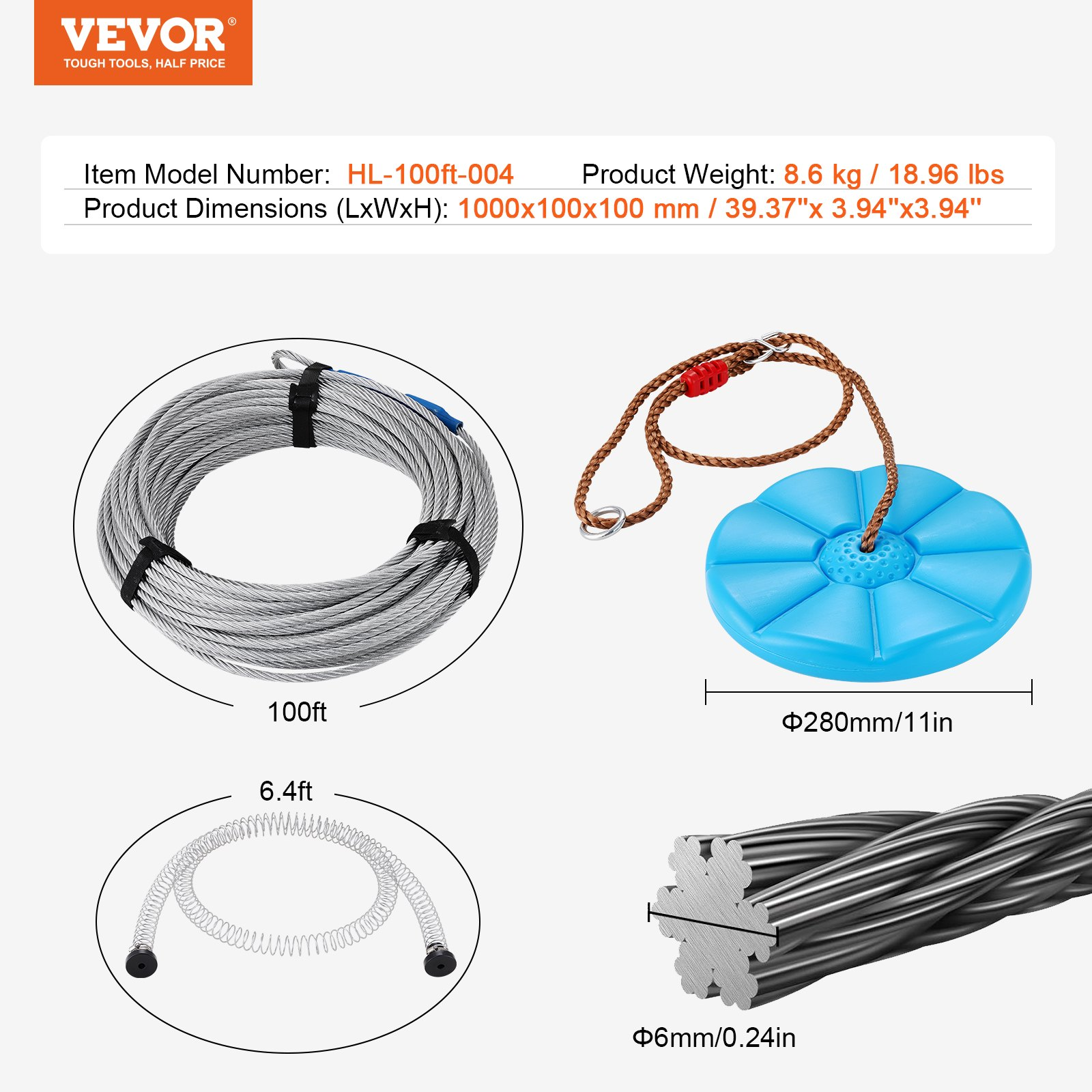 Zipline Kit for Kids and Adult, 100 ft Zip Line Kits Up to 500 lb, Backyard Outd - Picture 6 of 10