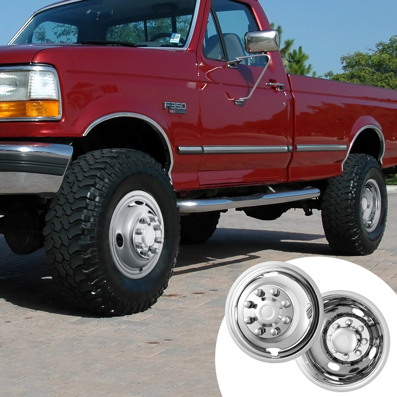 4PCS 16-inch Wheel Simulators 304 Stainless Steel Covers for Ford F350 1974-1998 - Picture 7 of 10