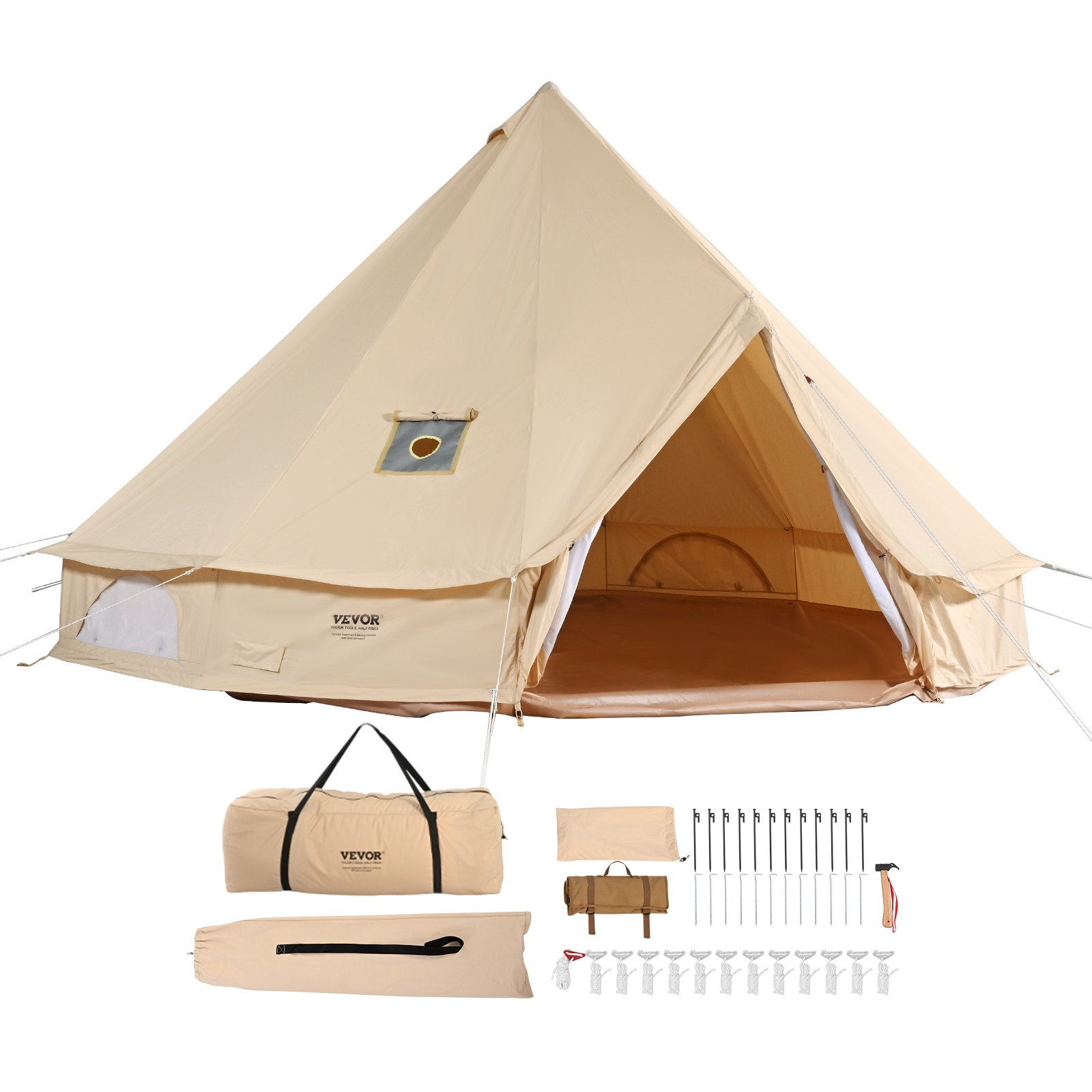 8-10 Person Canvas Glamping Bell Tent, 16'x16'x118 "(Diameter 5M)