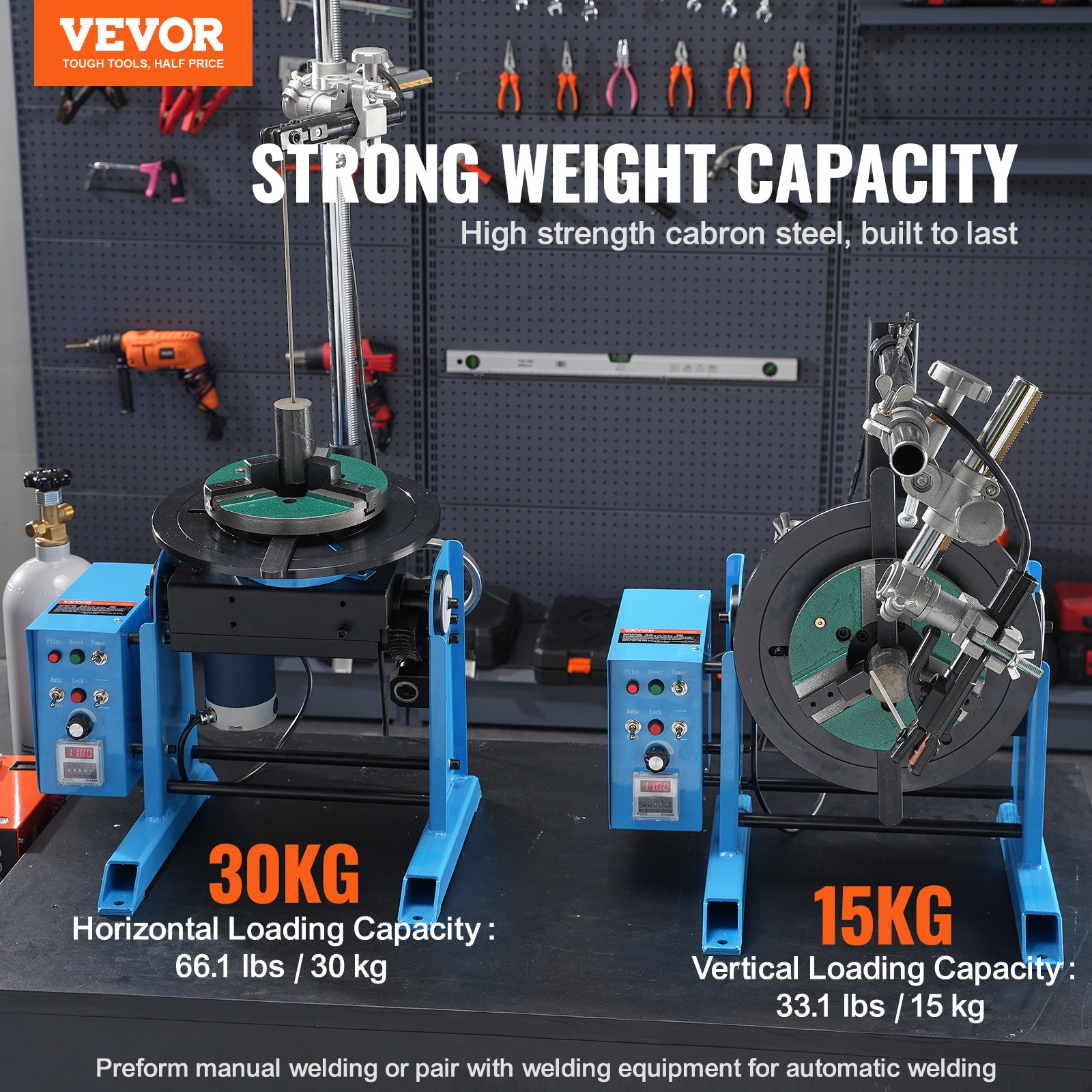 66LBS/30KG Rotary Welding Positioner w/12.4″ 3-Jaw Chuck – 1-12 RPM, 0-90° Tilt