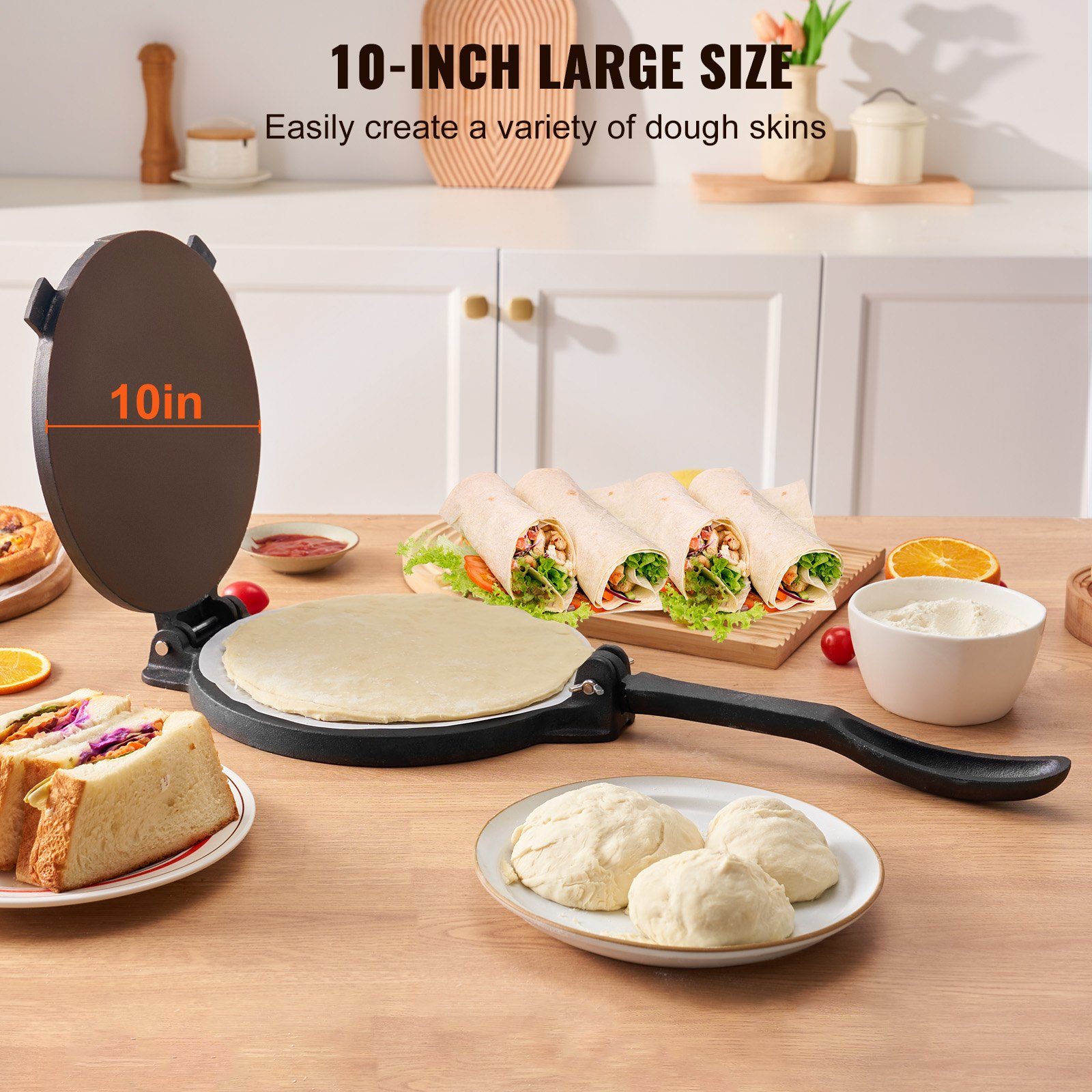10" Gusseisen Tortilla Presse Schwerlast Roti Maker mit Backpapier Silber - Bild 1 von 10