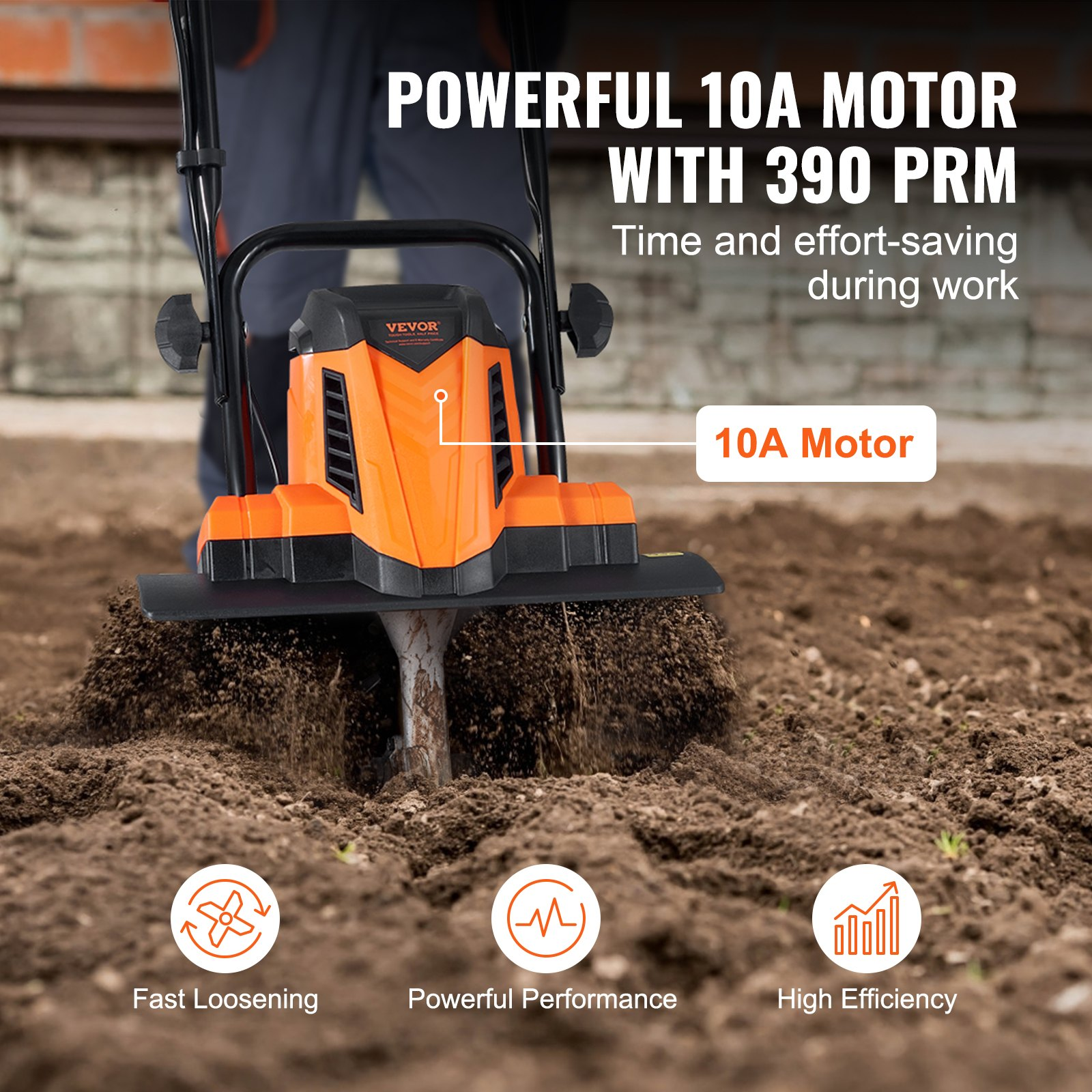 10 Amp Electric Tiller, Rototiller for Garden Lawn Soil Digging - Picture 2 of 10