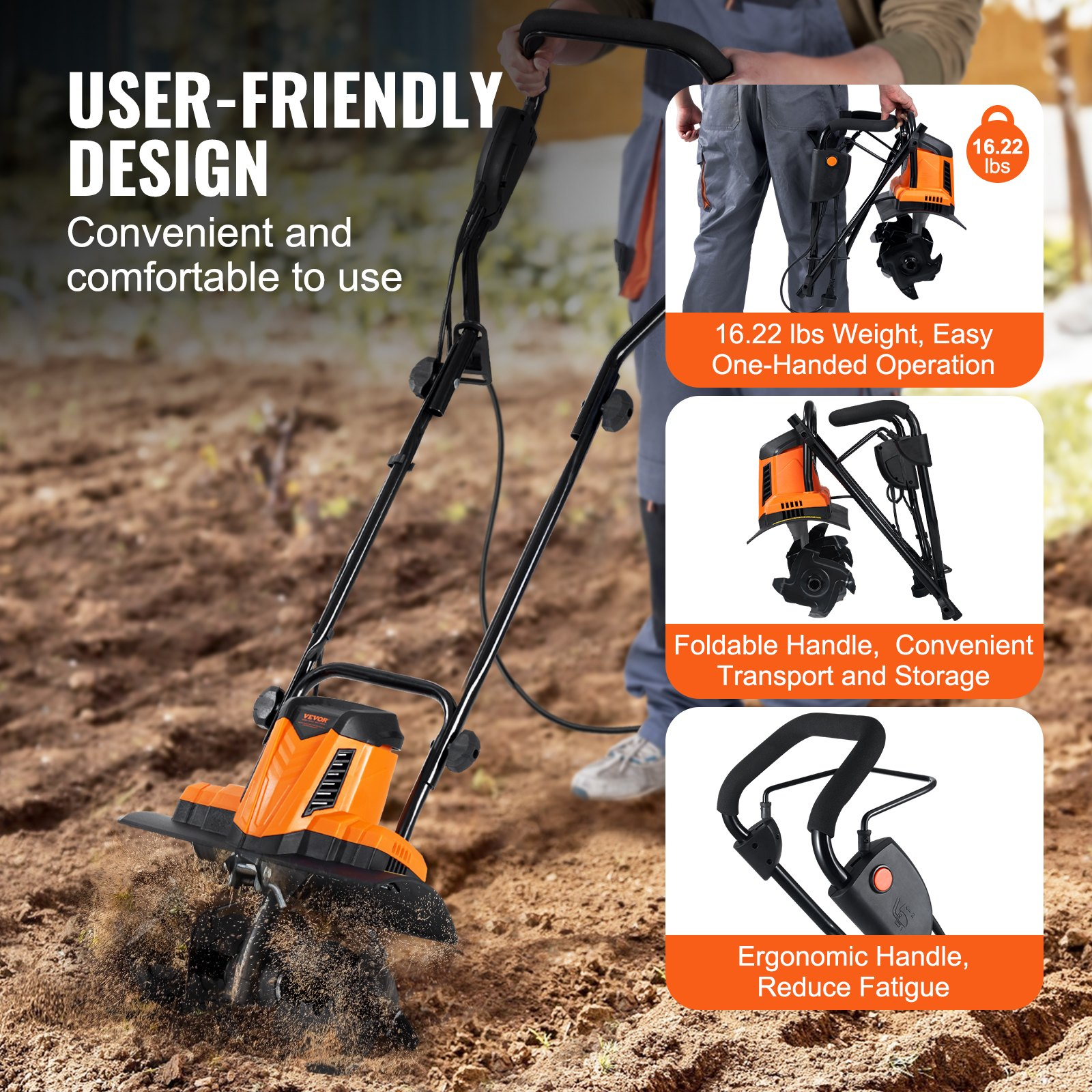 10 Amp Electric Tiller, Rototiller for Garden Lawn Soil Digging - Picture 5 of 10