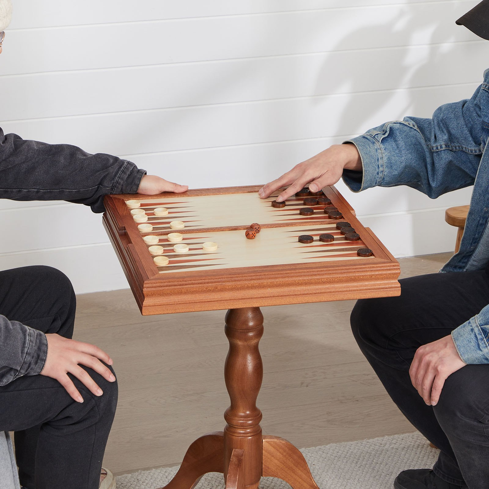 3-in-1 Schach Dame Backgammon Tisch Set, 18 Zoll Premium Holz Schachtisch, - Bild 8 von 10
