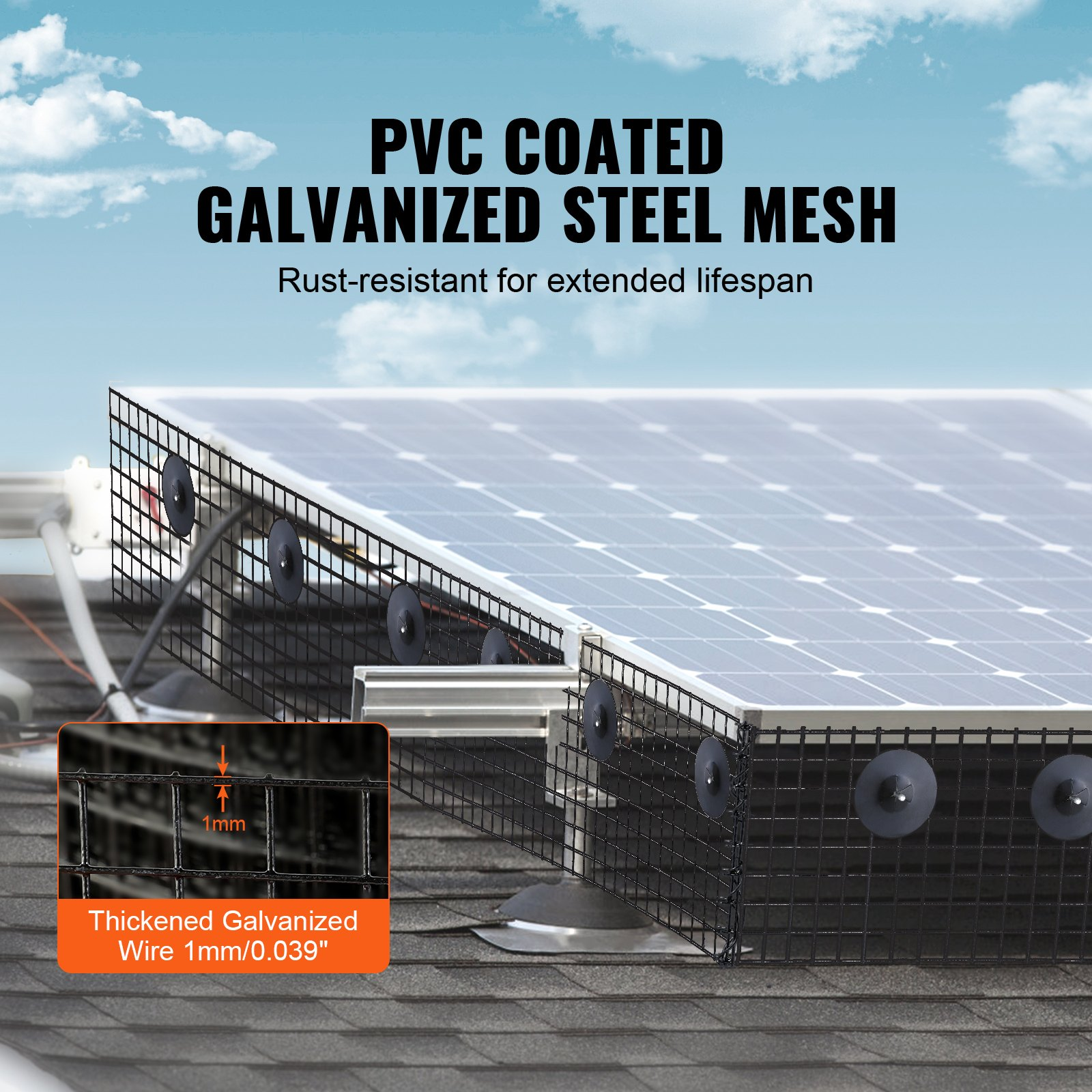 8 inch x 100ft Solar Panel Bird Guard, 1/2 inch Wire Roll Mesh