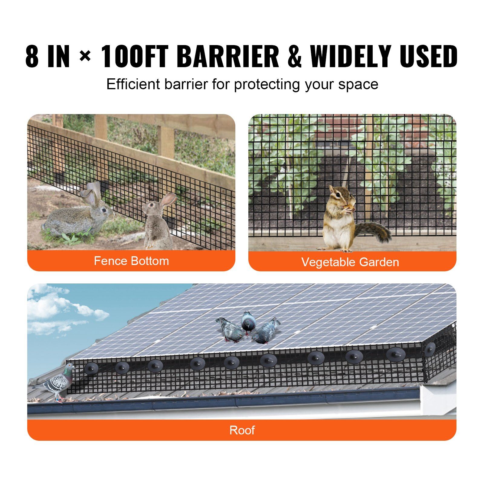 8 inch x 100ft Solar Panel Bird Guard, 1/2 inch Wire Roll Mesh