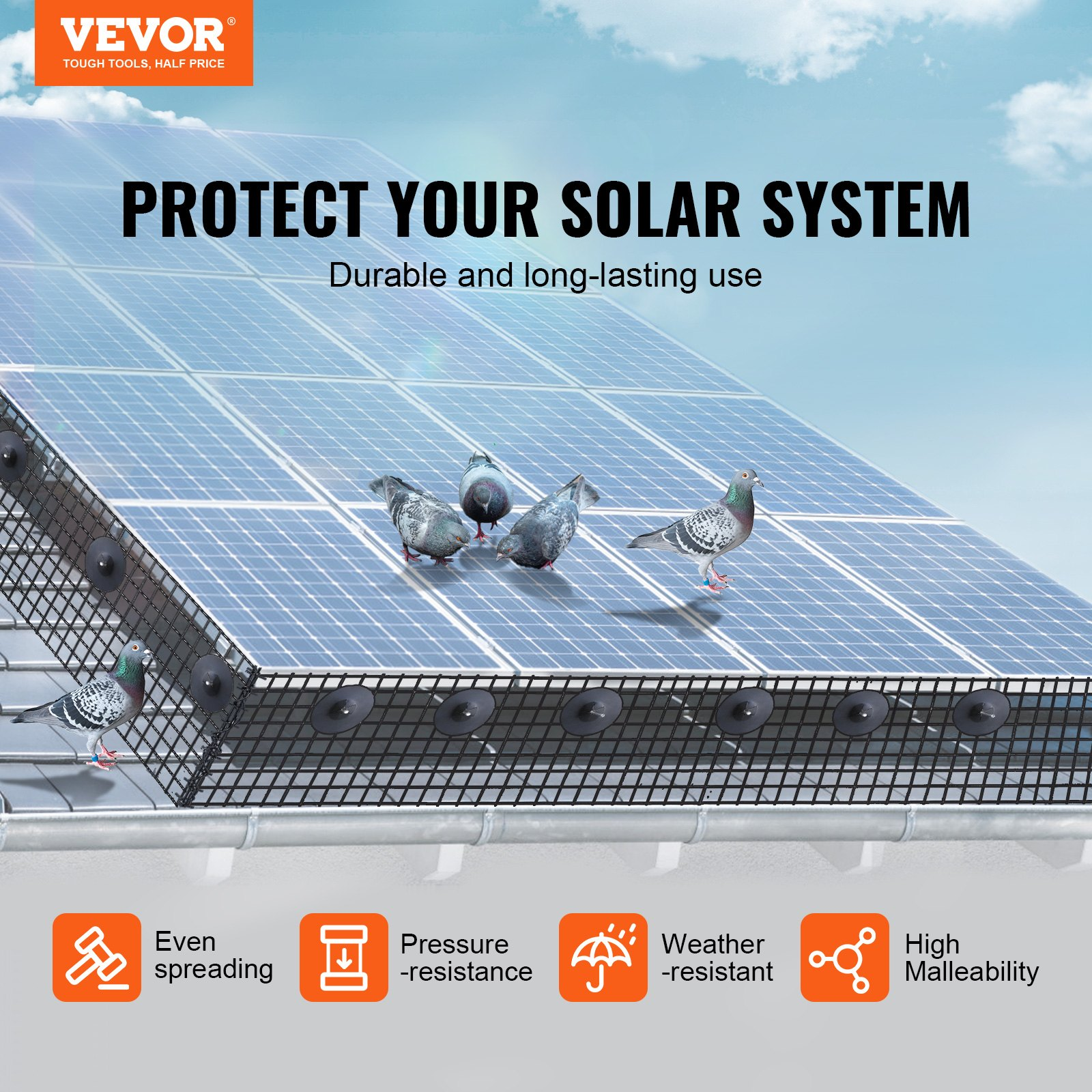 VEVOR 6 inch x 50ft Solar Panel Bird Guard, 1/2 inch Wire Roll Mesh - Picture 1 of 11