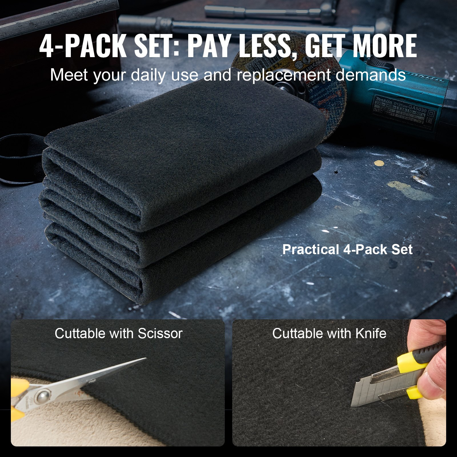 Premium Carbon Felt Welding Blanket Set - 4 Pack | Heat Resistant Up to 1800°F |