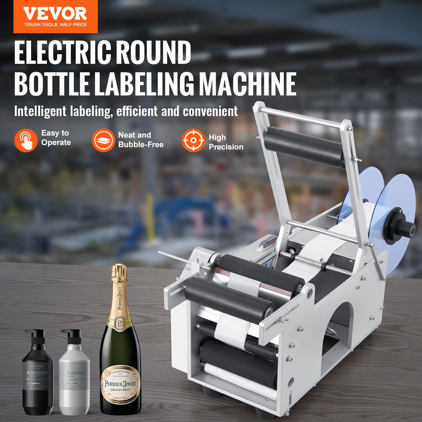 VEVOR Semi-Automatic Round Labeling Machine, 20-50pcs/min, Electric Bottle Label