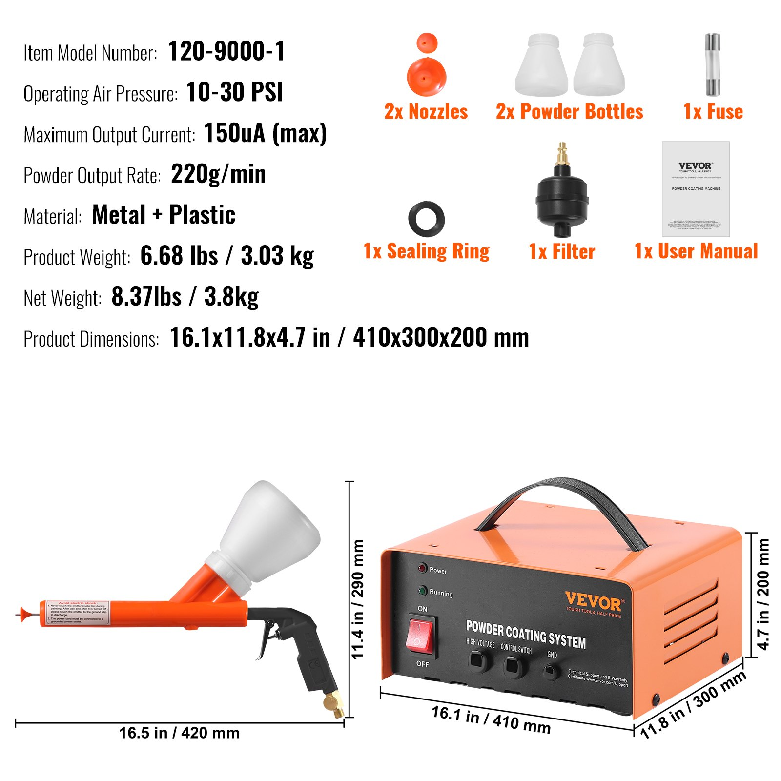 Powder Coating System - 50KV Electrostatic Output Powder Coating Kit for Home DI
