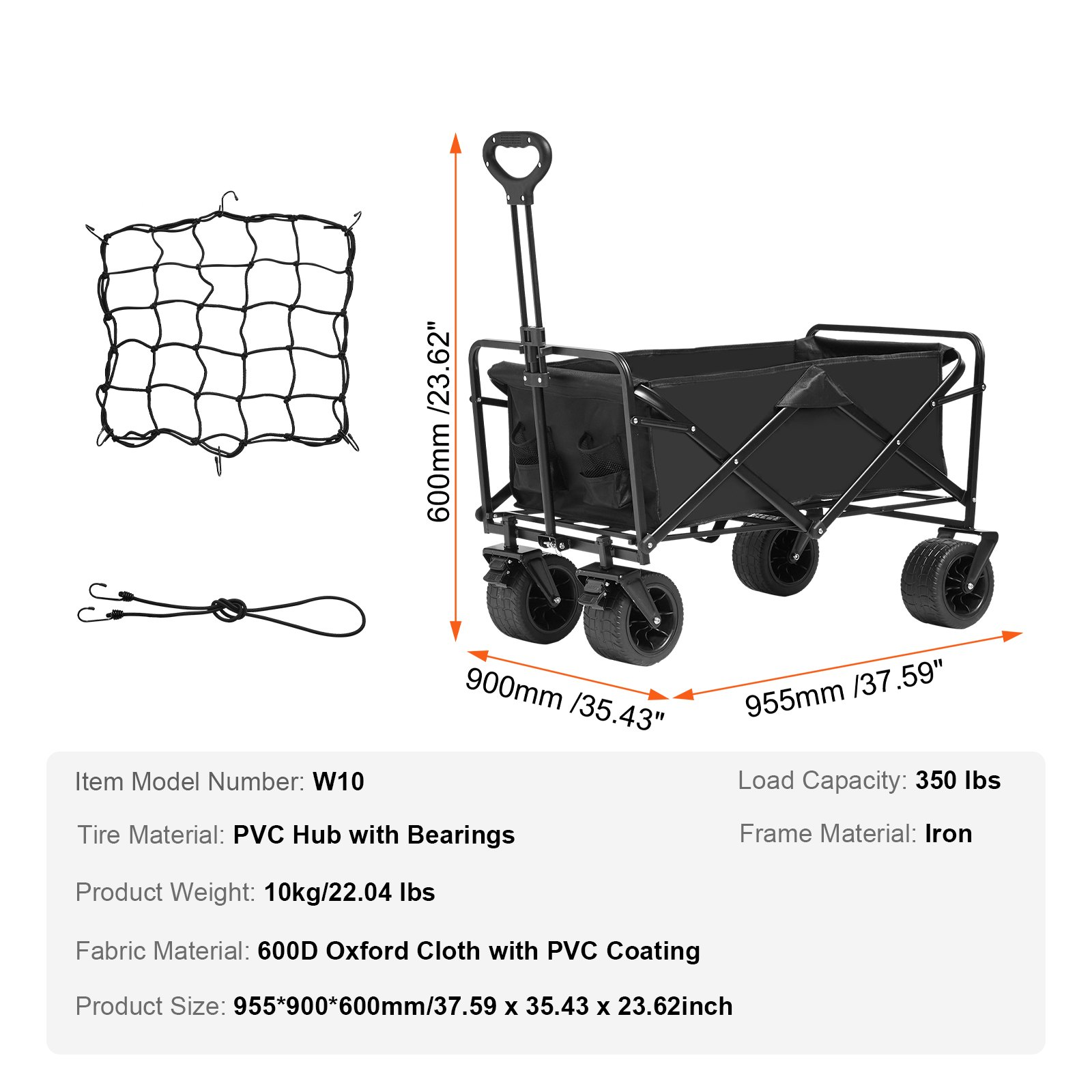 VEVOR Collapsible Folding Wagon, 3 cu.ft Beach Wagon Cart with All-Terrain Wheel