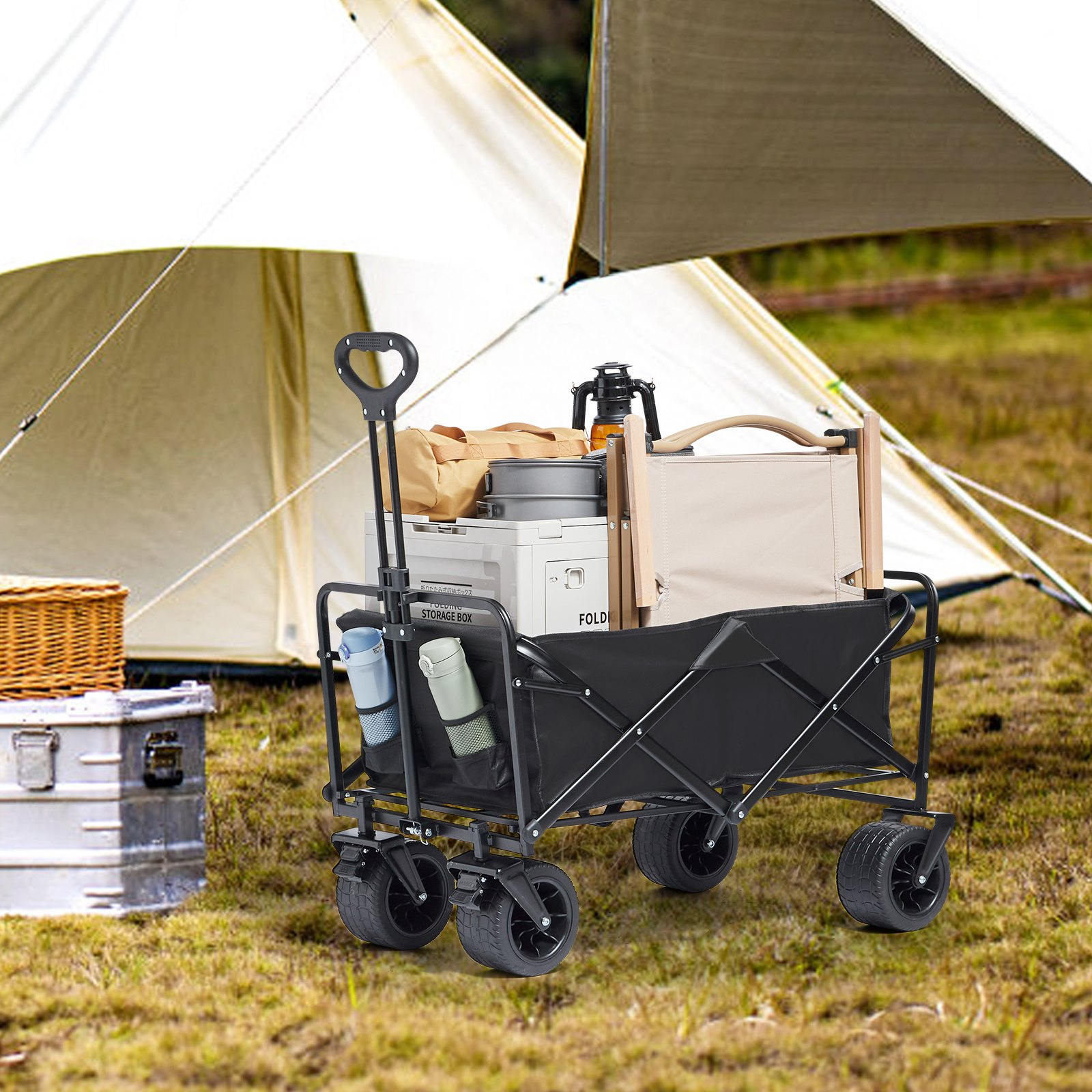 VEVOR Collapsible Folding Wagon, 3 cu.ft Beach Wagon Cart with All-Terrain Wheel