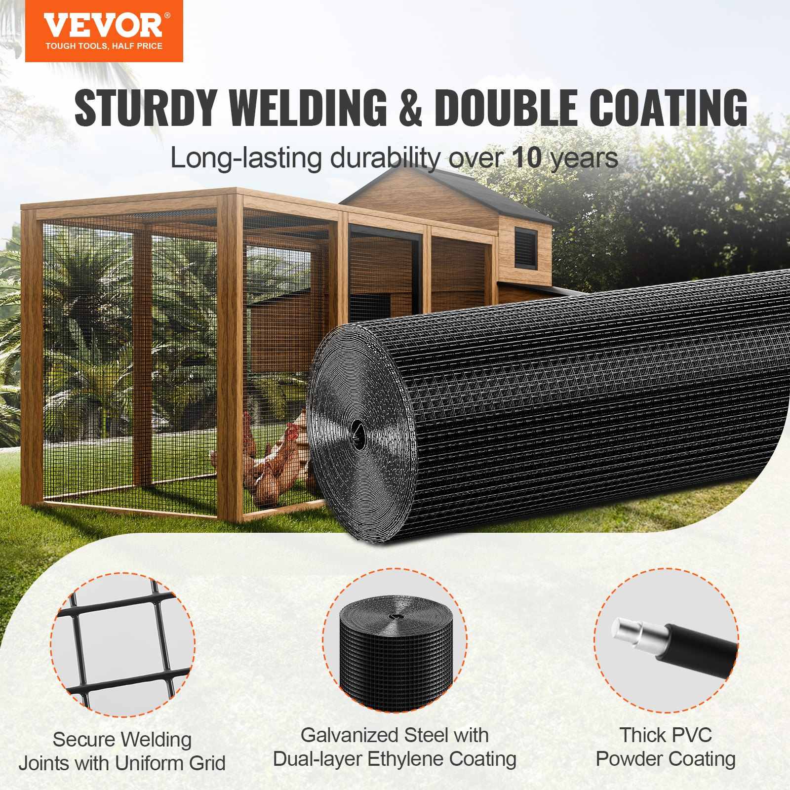 Hardware Cloth, 48'' x 100' Galvanized Wire Mesh Roll, Poultry Enclosures