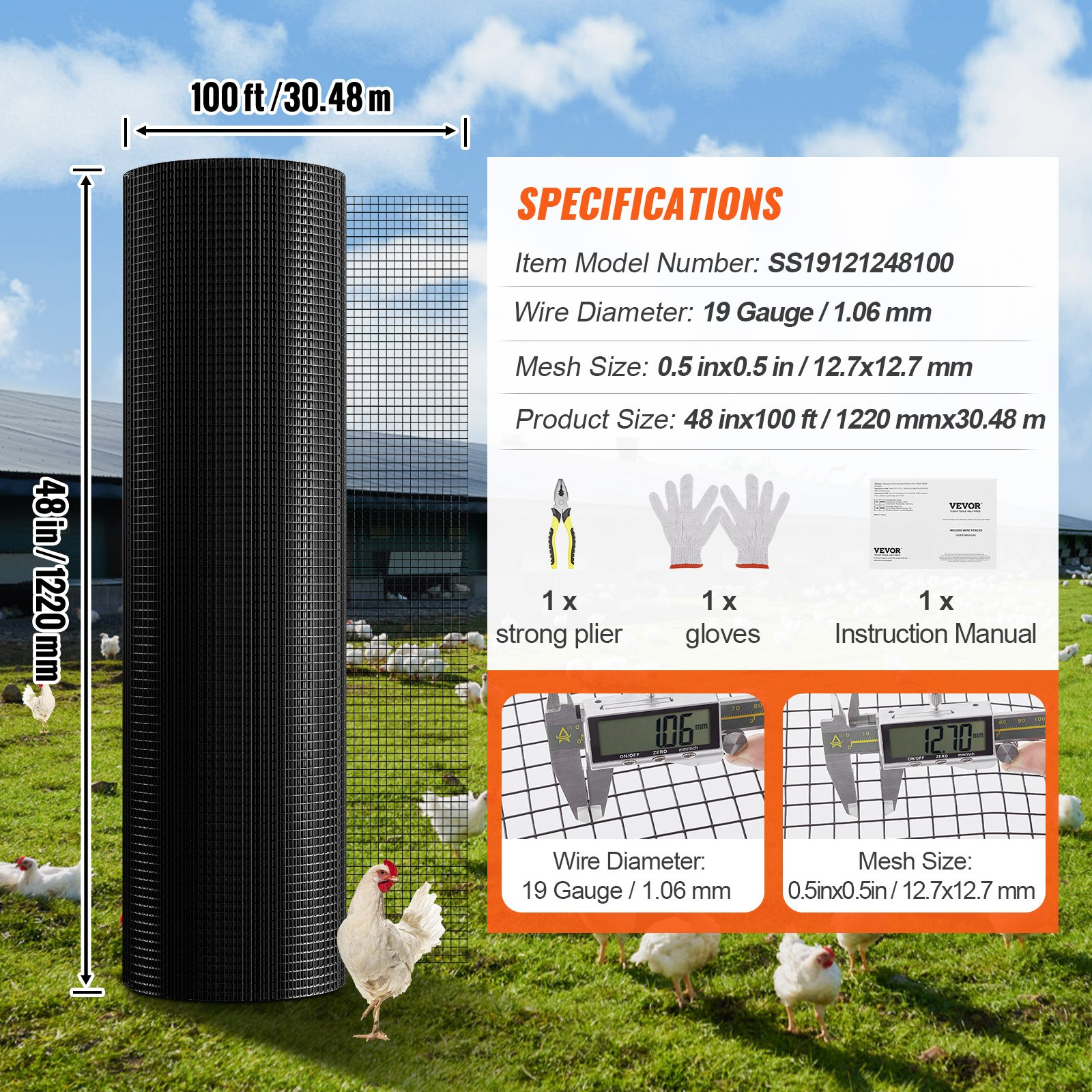 Hardware Cloth, 48'' x 100' Galvanized Wire Mesh Roll, Poultry Enclosures
