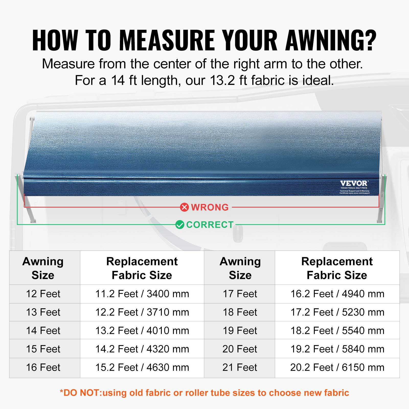 RV Awning Fabric Replacement 13'2" for 14' Awning, Heavy Duty PVC, Blue Fade