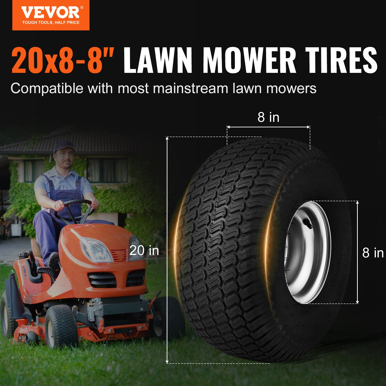 VEVOR Lawn Mower Tires with Rim, for Riding Mowers Lawn Tractors