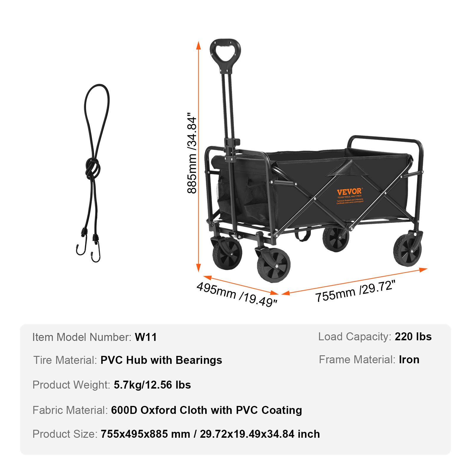 Collapsible Folding Wagon, 2 cu.ft Beach Wagon Cart with All-Terrain 5in Wheels,