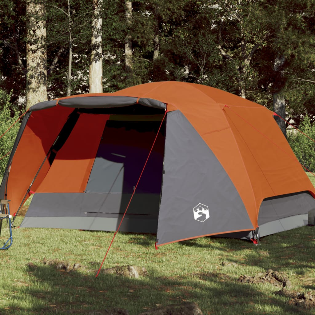 vidaXL Family Tent with Porch 6-Person Grey and Orange Waterproof