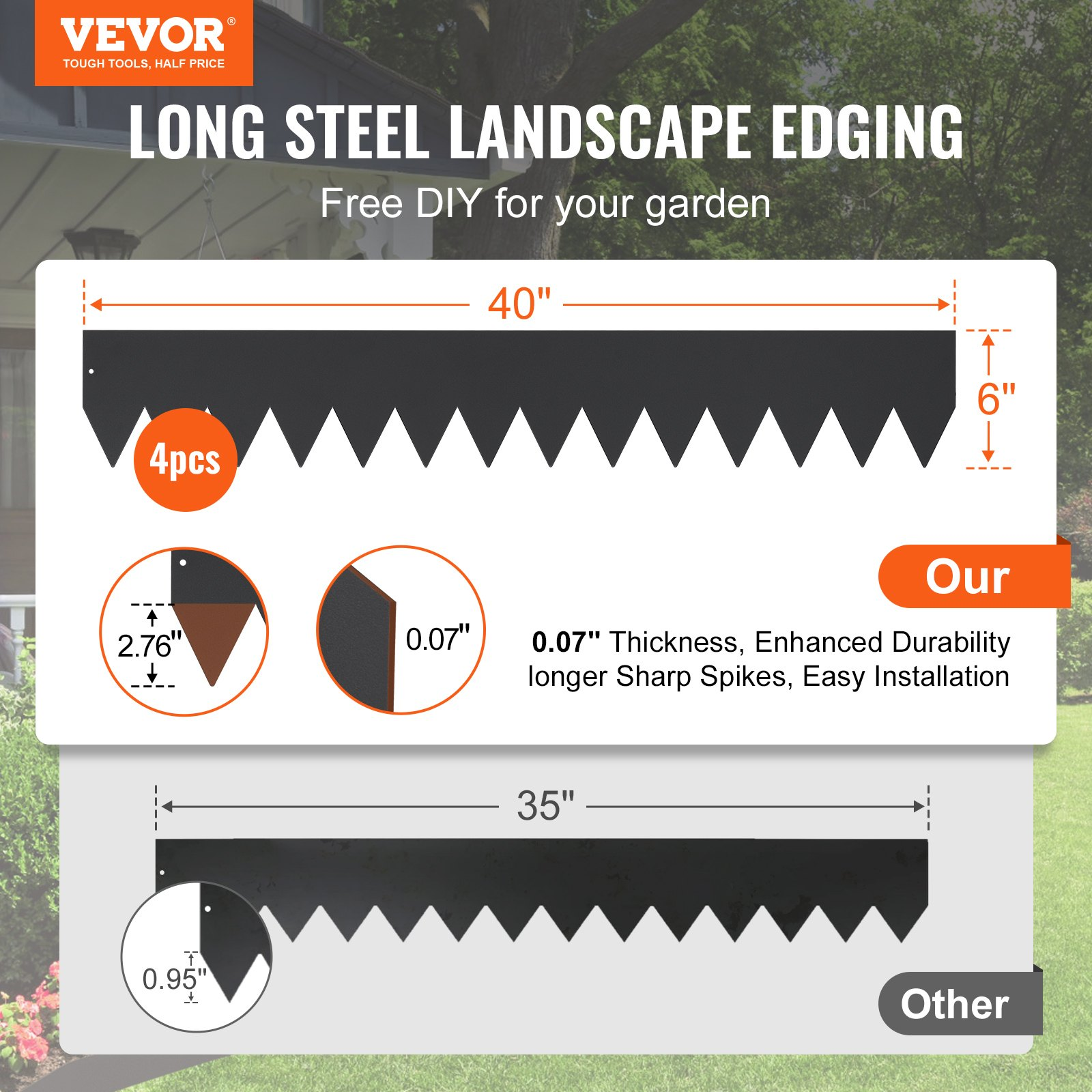 VEVOR Steel Landscape Edging, 4-pack Steel Garden Edging Borders, Lawn