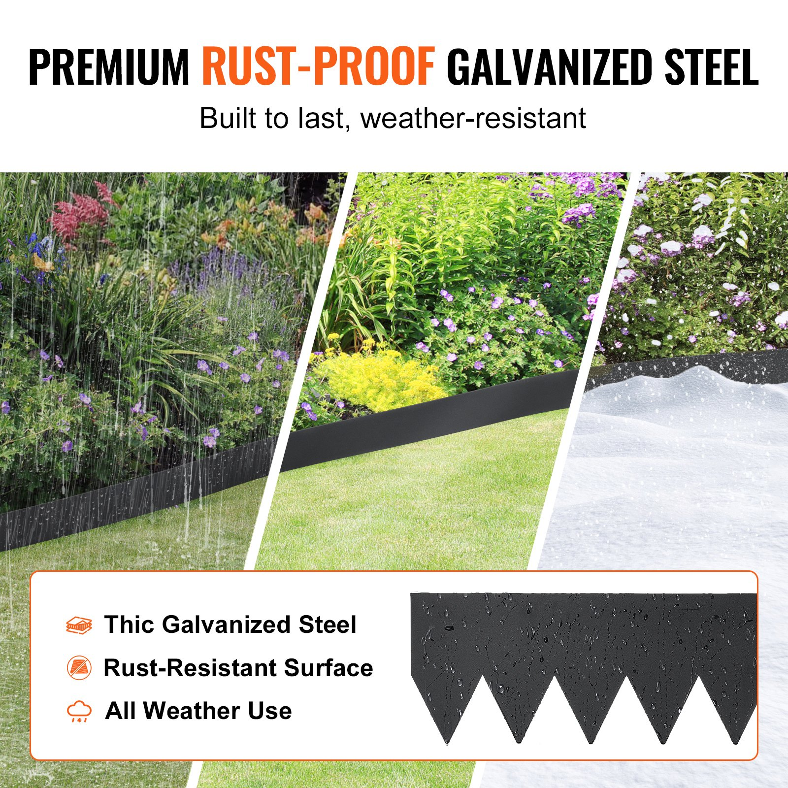 VEVOR Steel Landscape Edging, 4-pack Steel Garden Edging Borders, Lawn